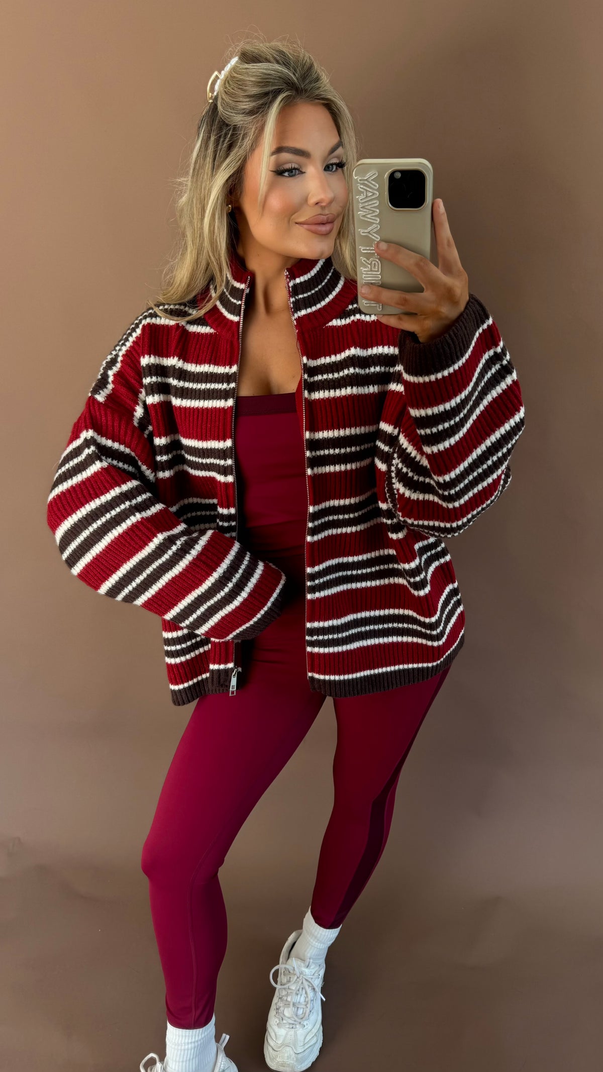 TATUM STRIPED ZIP UP BROWN MAROON