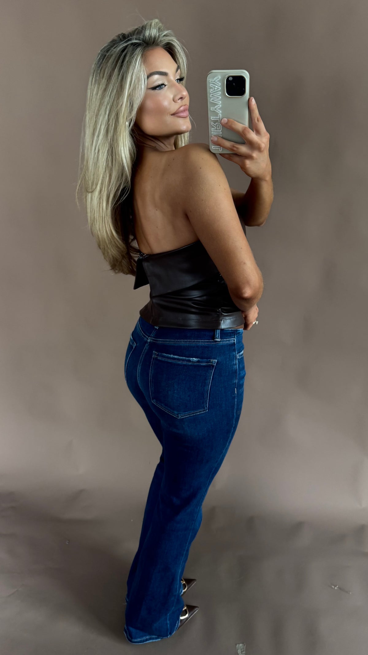 GREER FAUX LEATHER STRAPLESS TOP