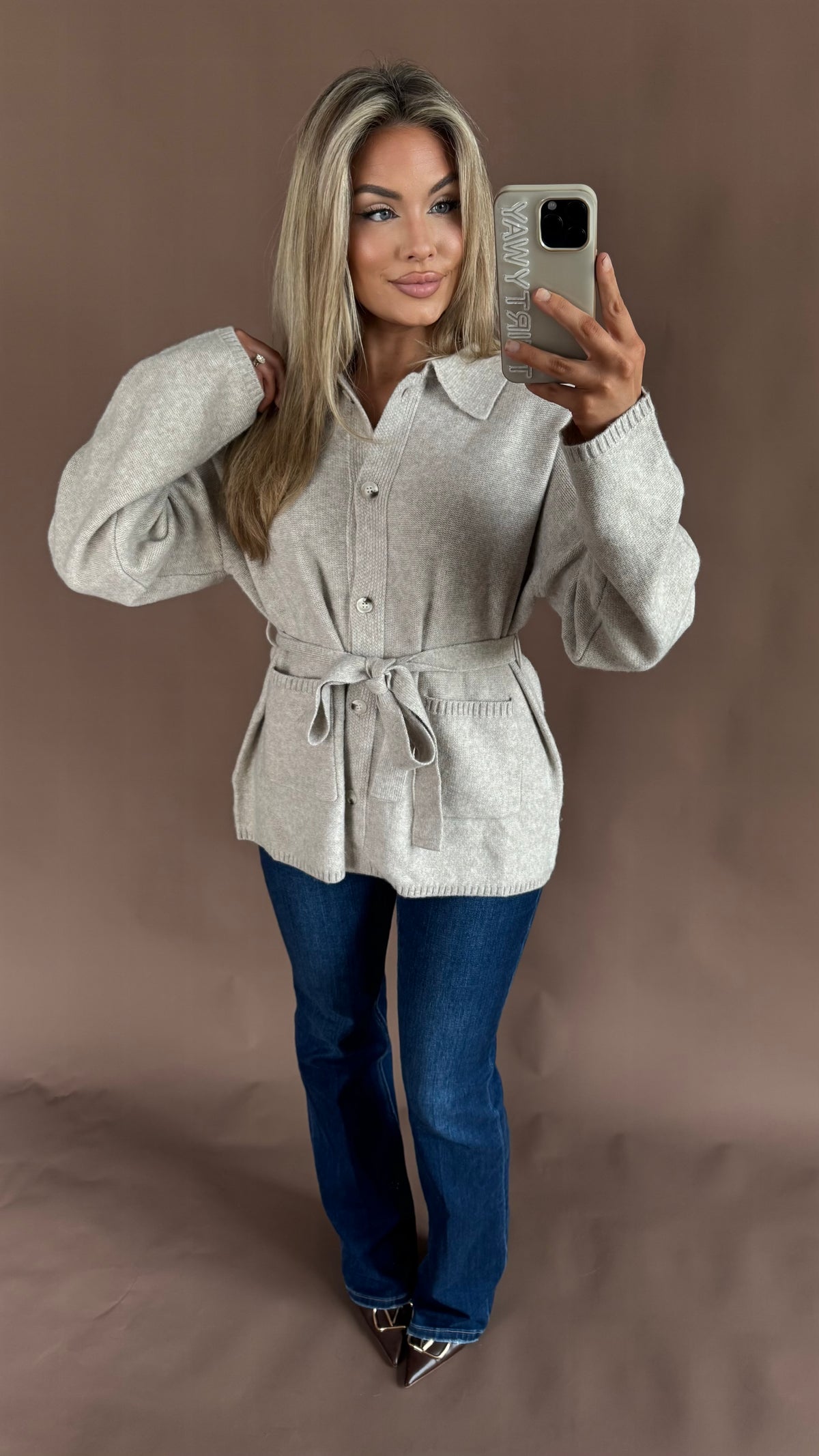 CAPPUCCINO OATMEAL WRAP CARDIGAN