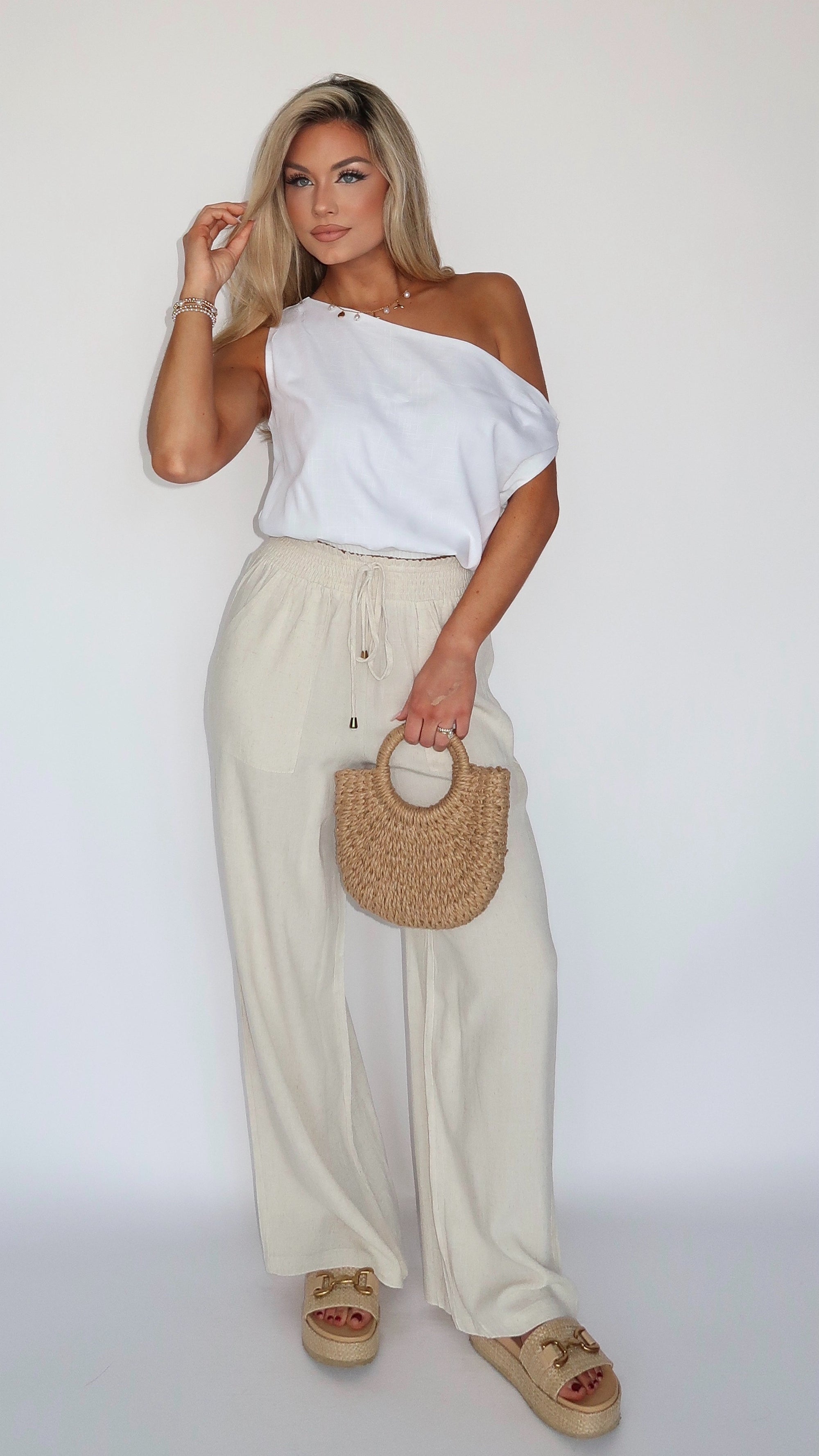 BONDI LINEN OFF THE SHOULDER TOP