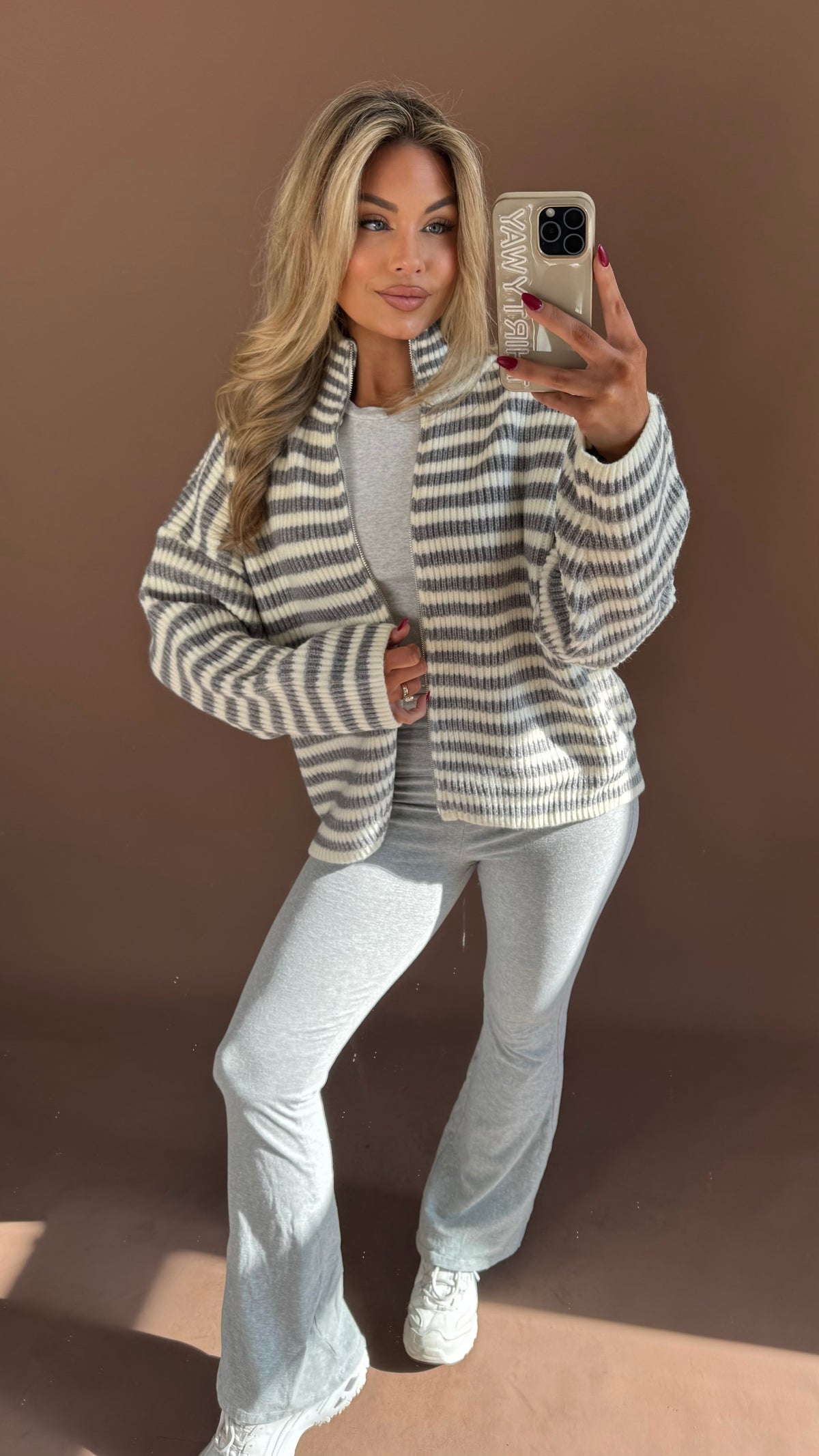 TATUM STRIPED ZIP UP GREY