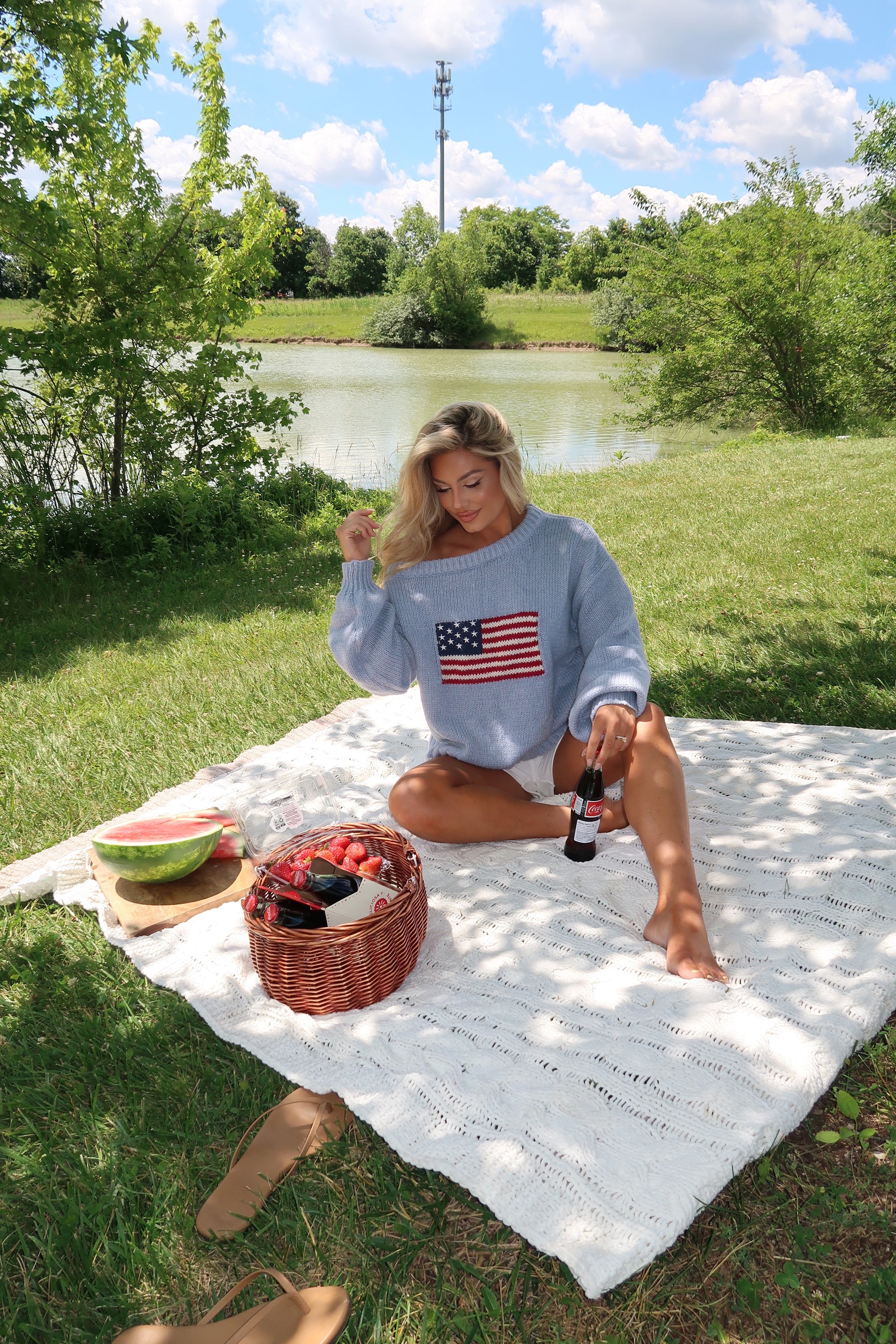 KIRK OFF THE SHOULDER KNIT SWEATER NANTUCKET BLUE