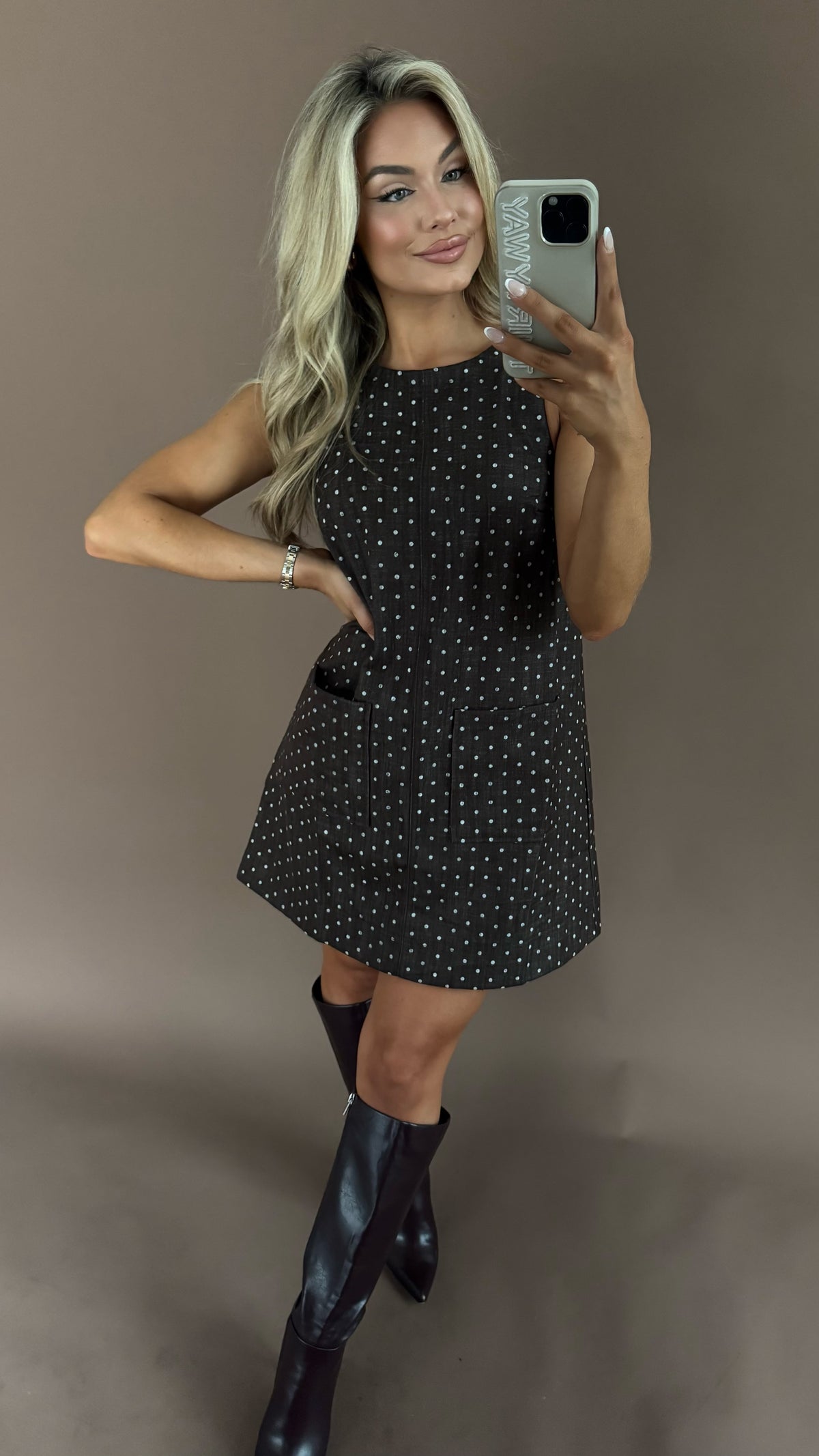 PRESCOTT POLKA DOT DENIM SHIFT DRESS