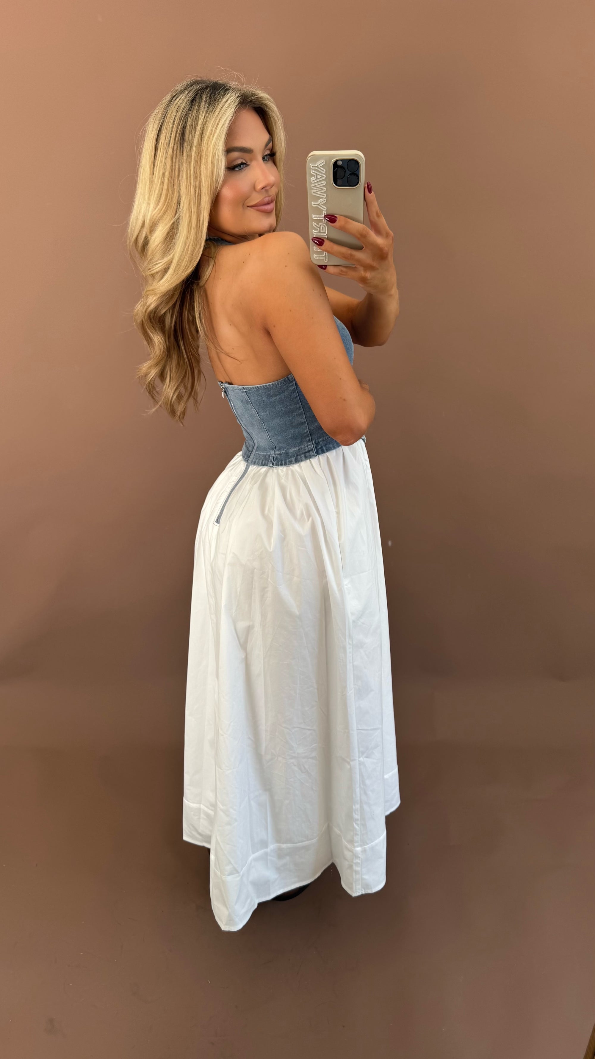 GEORGIA DENIM CONTRAST MAXI DRESS