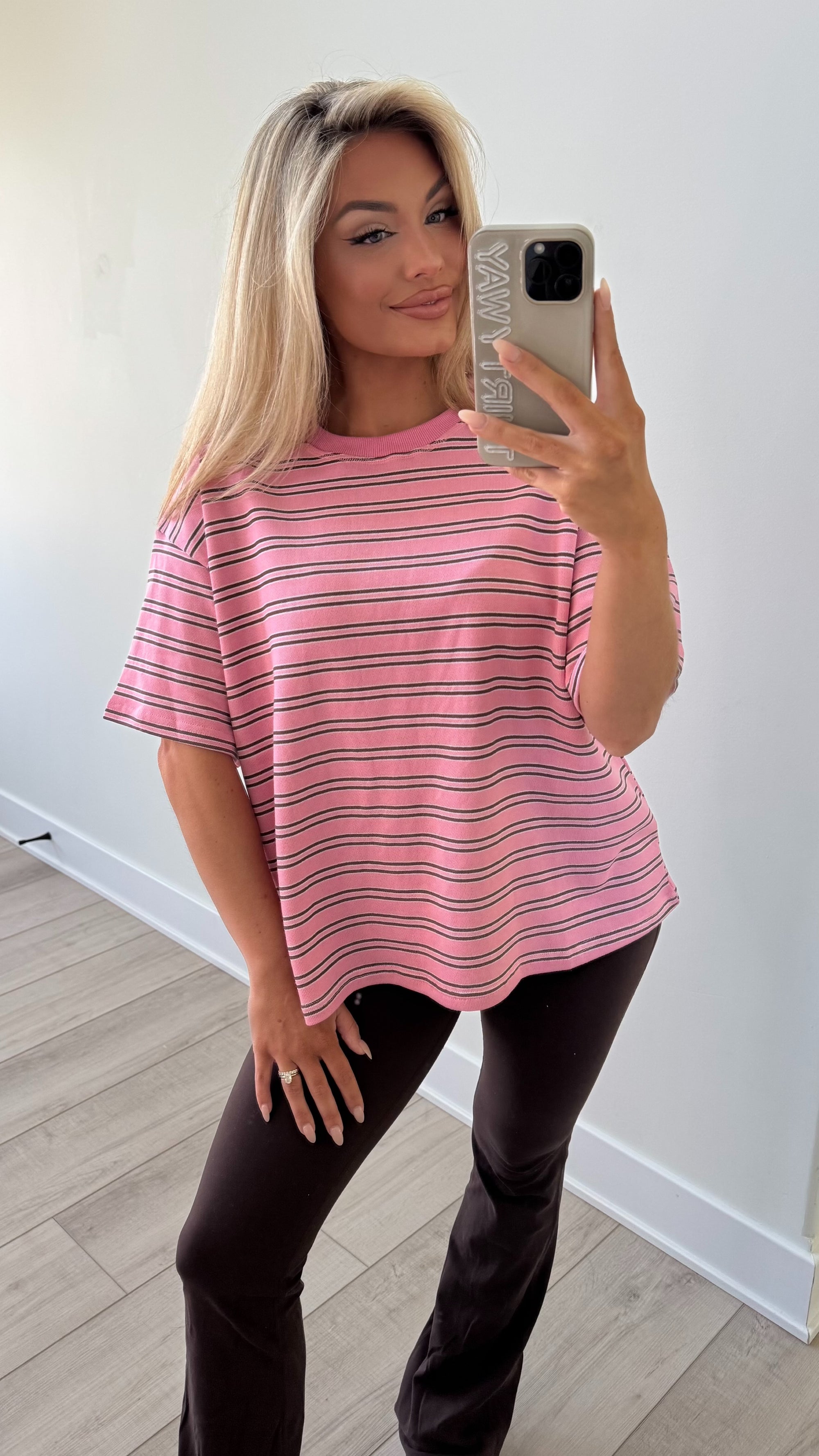 BERRY MOCHA STRIPED TERRY OVERSIZED TEE