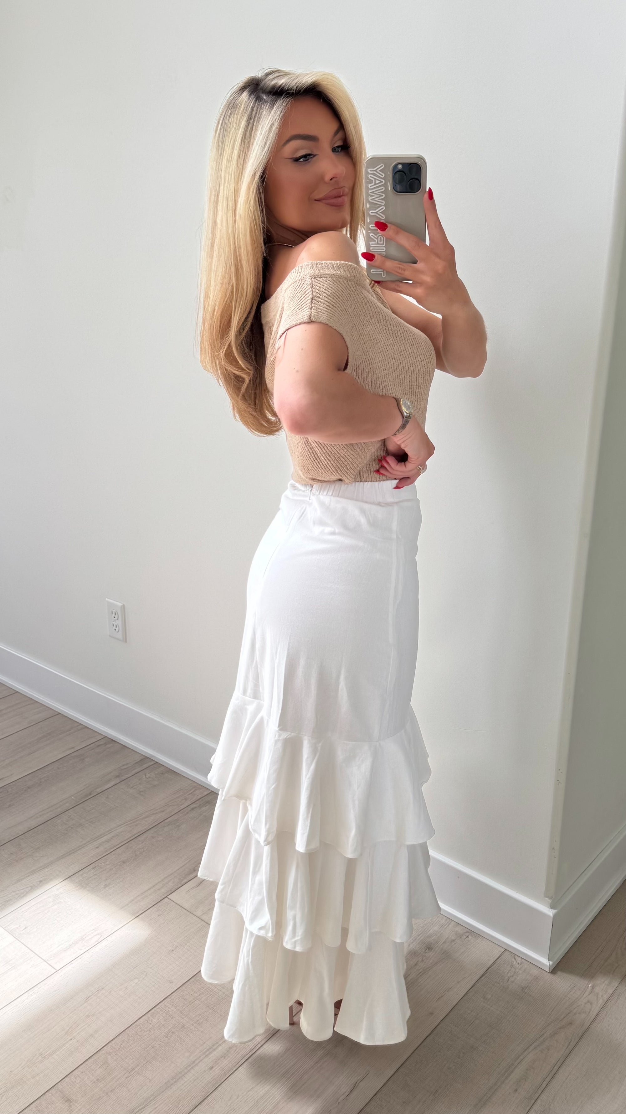 RUFFLE TIERED WOVEN MAXI SKIRT