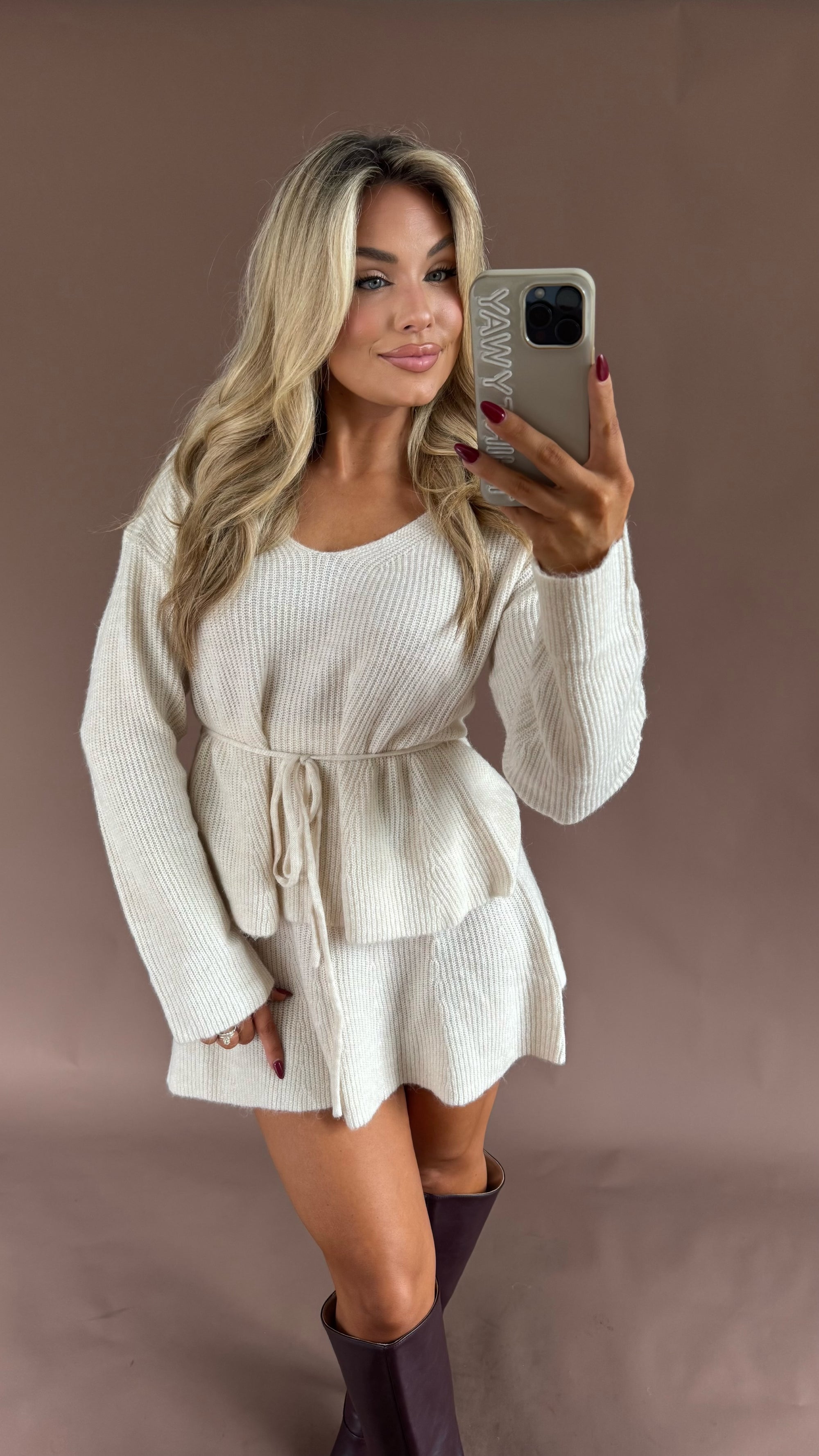 SLOANE TIE-WAIST SWEATER CREAM