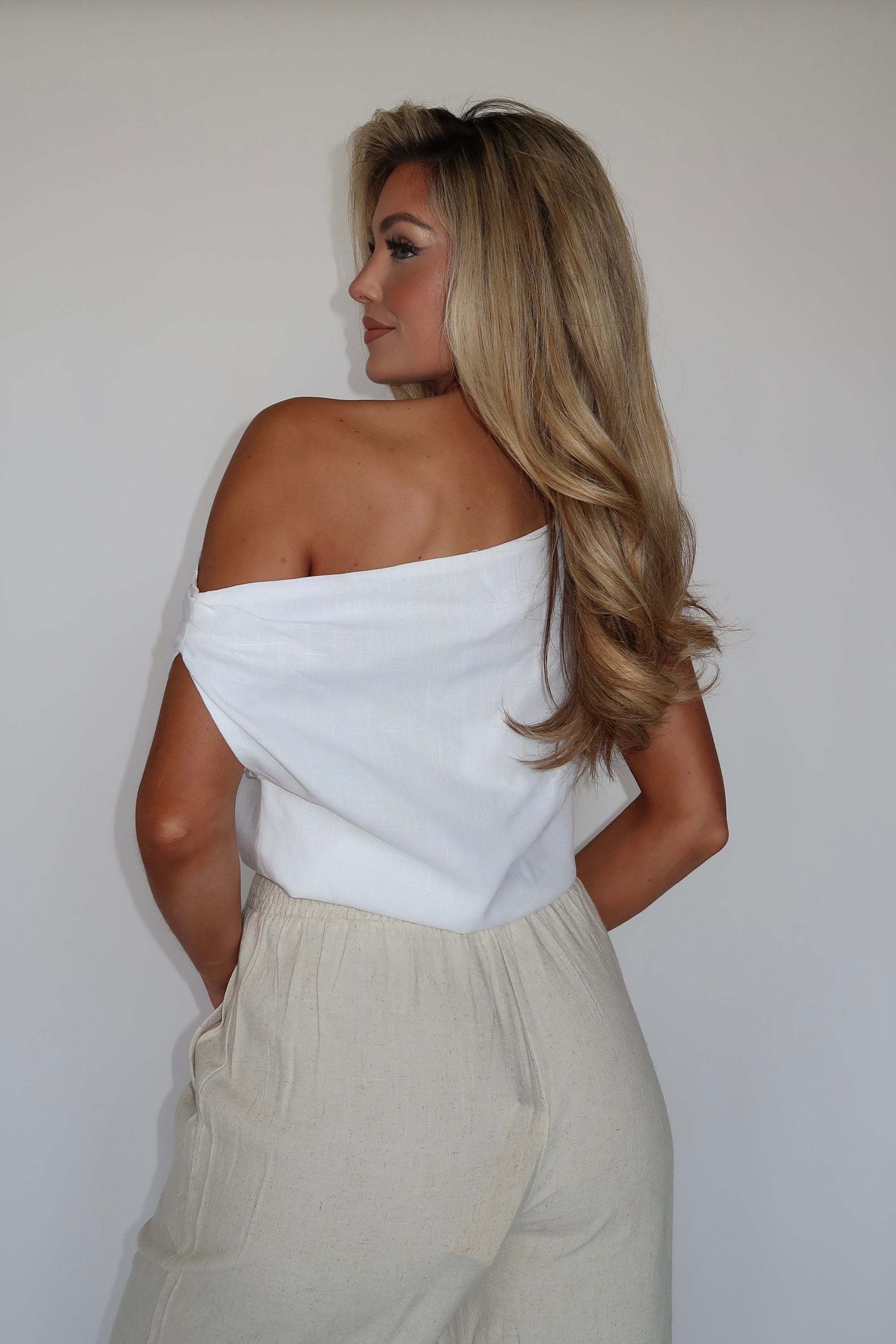 BONDI LINEN OFF THE SHOULDER TOP