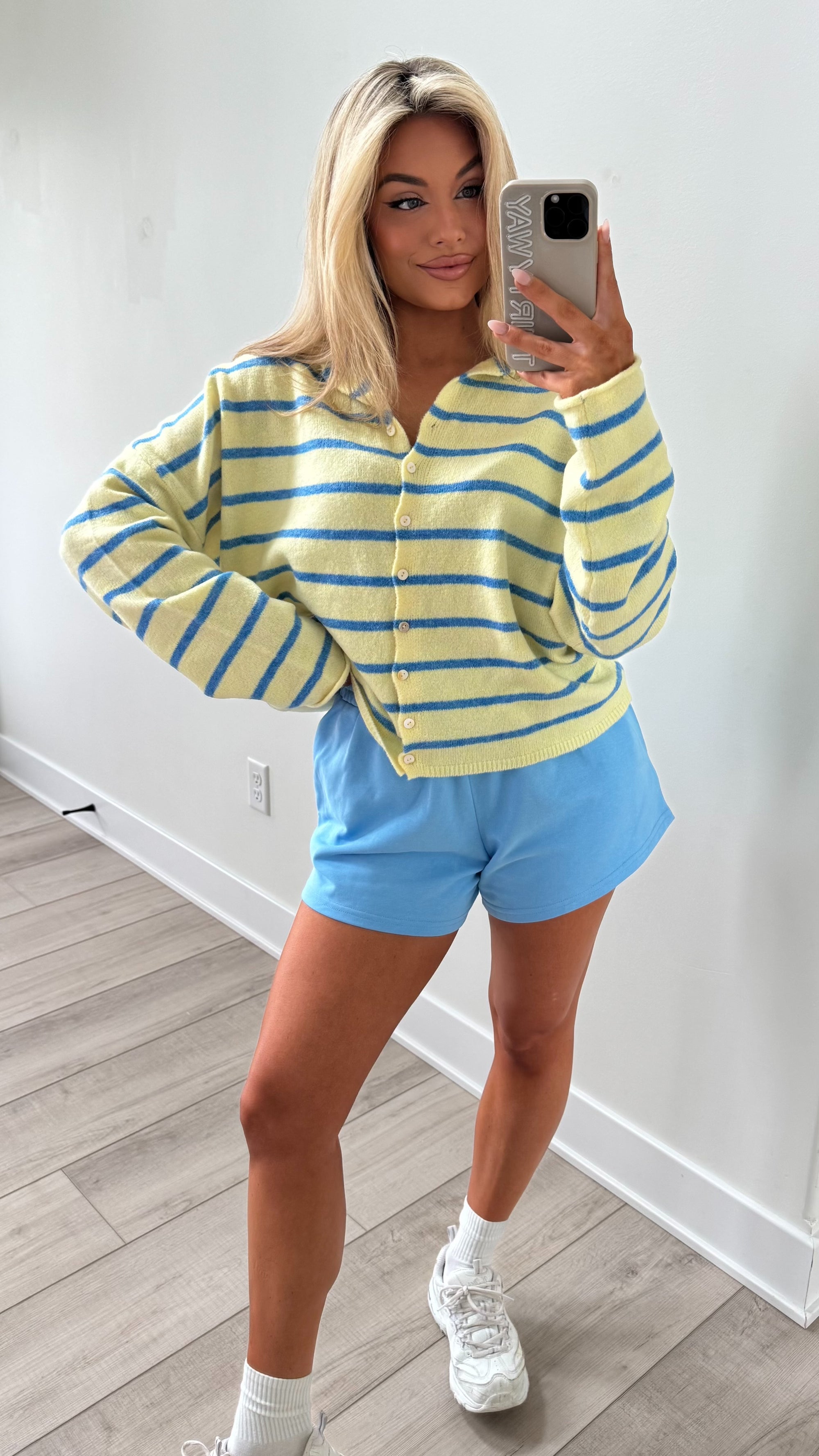 EAST COAST CARDIGAN LEMON/BLUE STRIPE