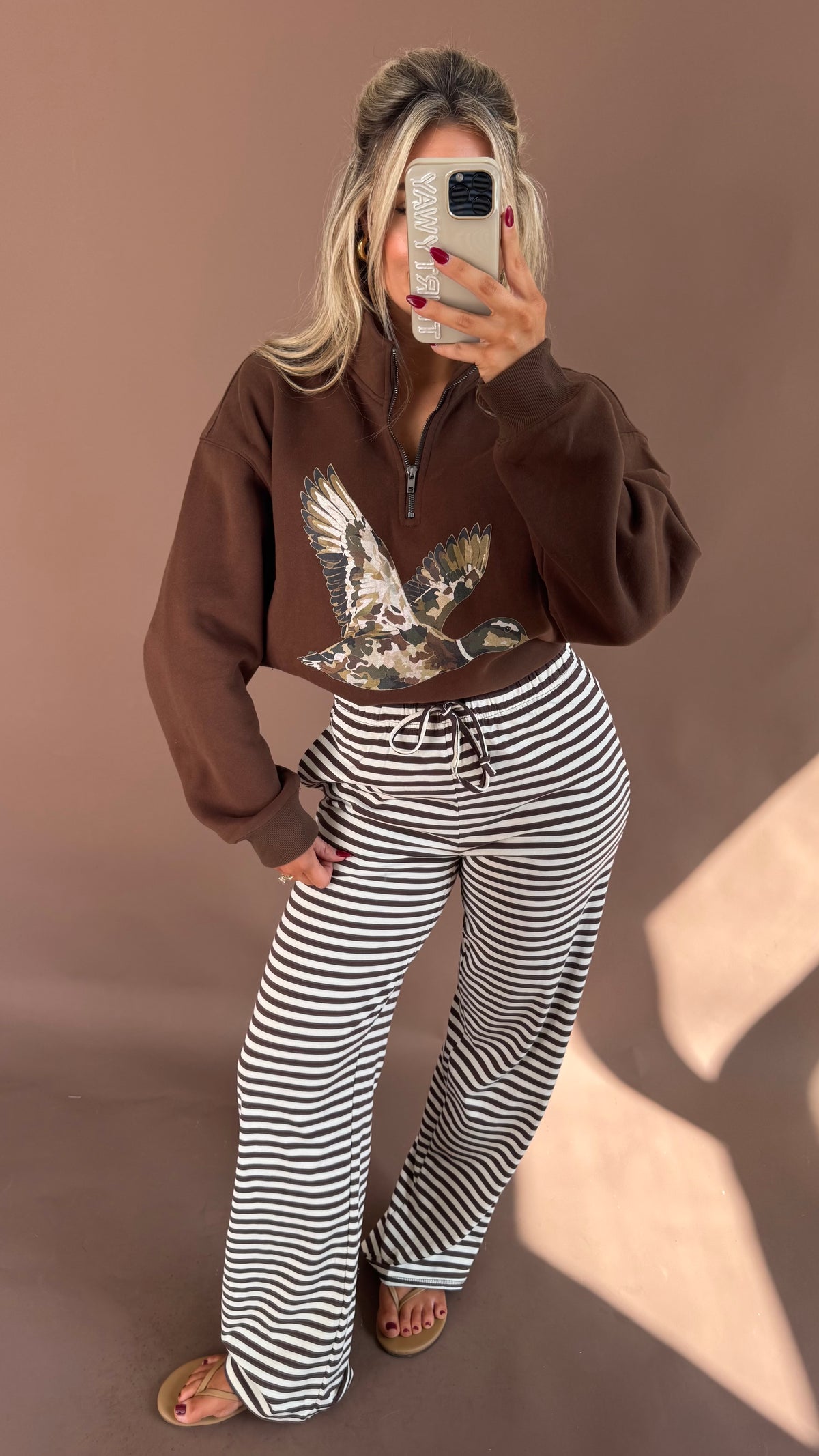 HIGH RISE STRIPED BROWN LOUNGE PANT