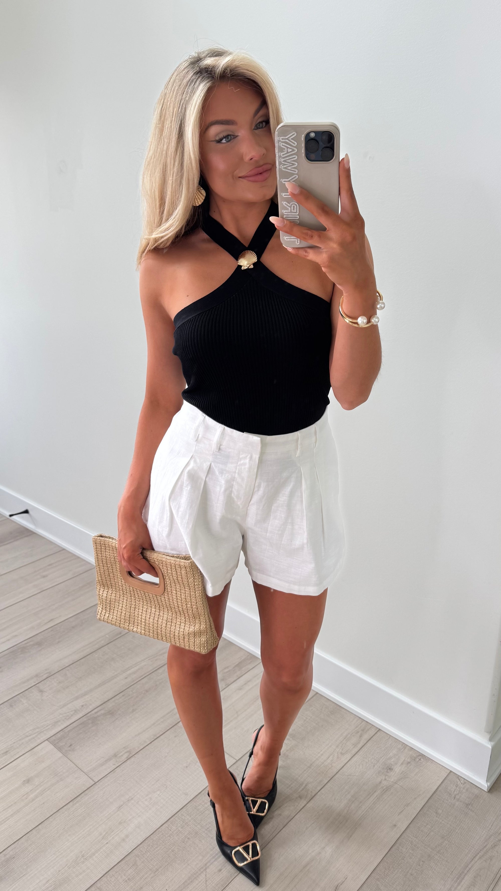 HALTER NECK SHELL TOP BLACK