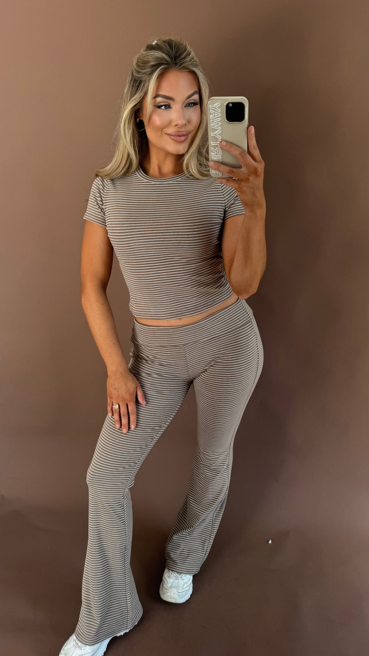 BROWN MATCHA STRIPED LOW RISE PANT SET