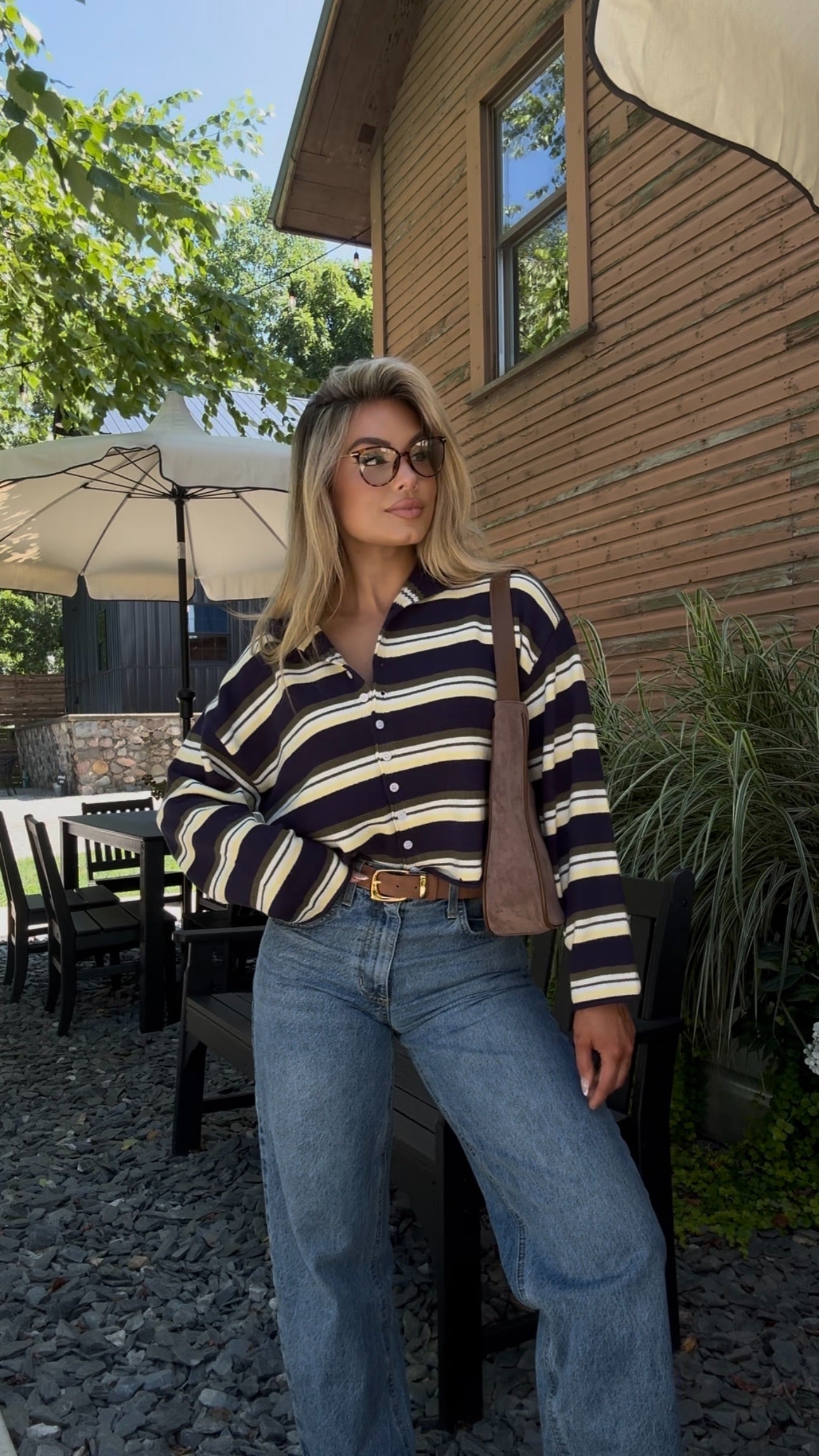CEDAR MULTI STRIPED CARDIGAN NAVY