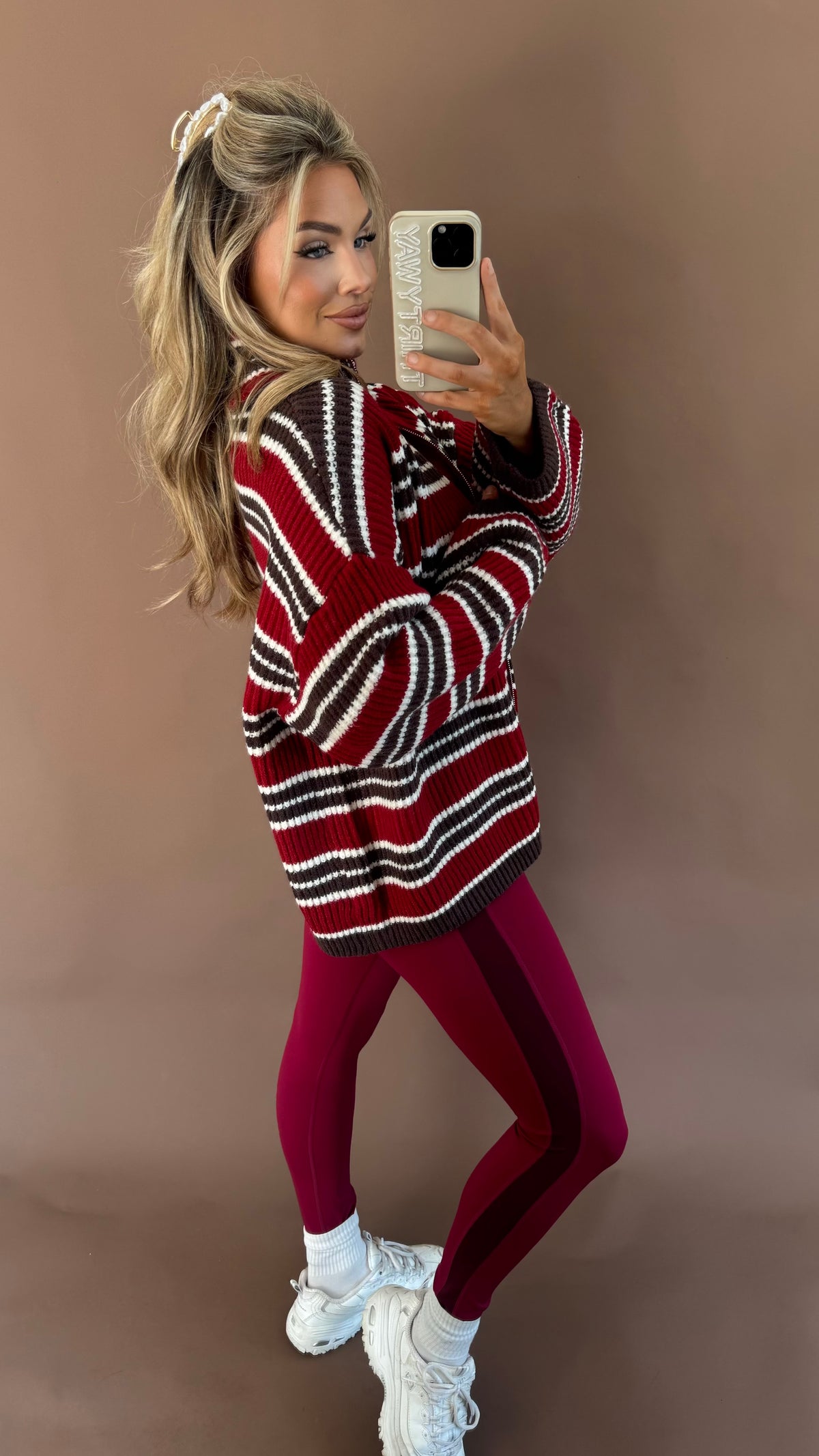 TATUM STRIPED ZIP UP BROWN MAROON