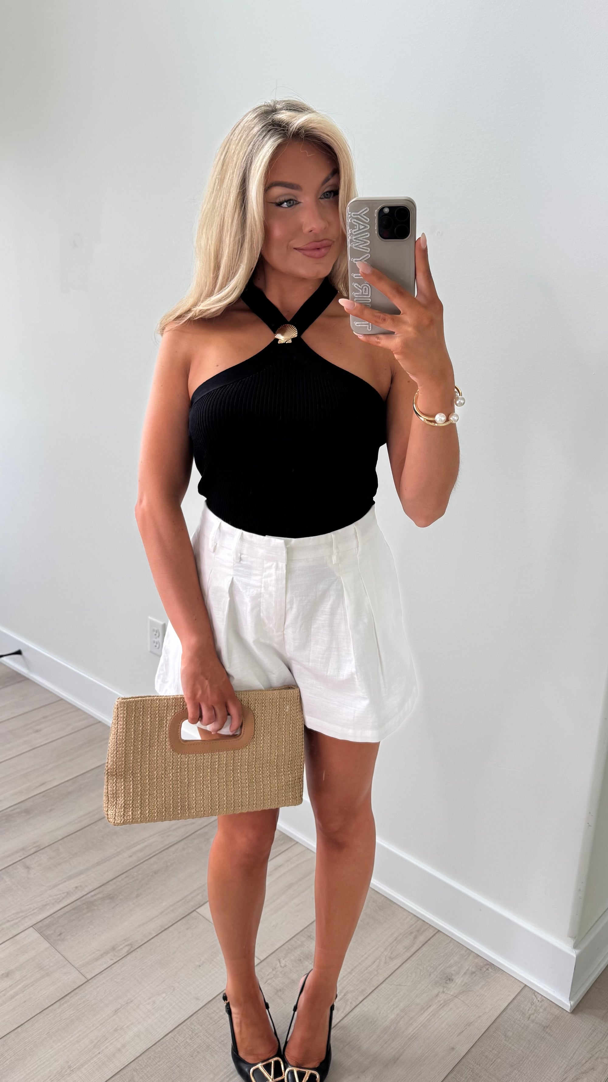 HALTER NECK SHELL TOP BLACK