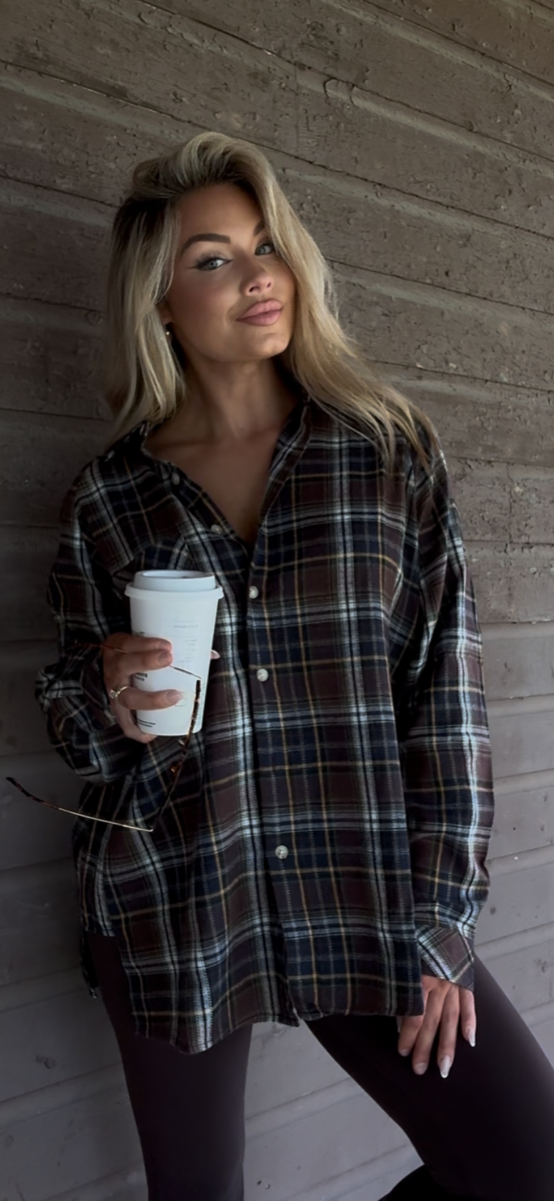 CABELLA OVERSIZED PLAID FLANNEL BROWN