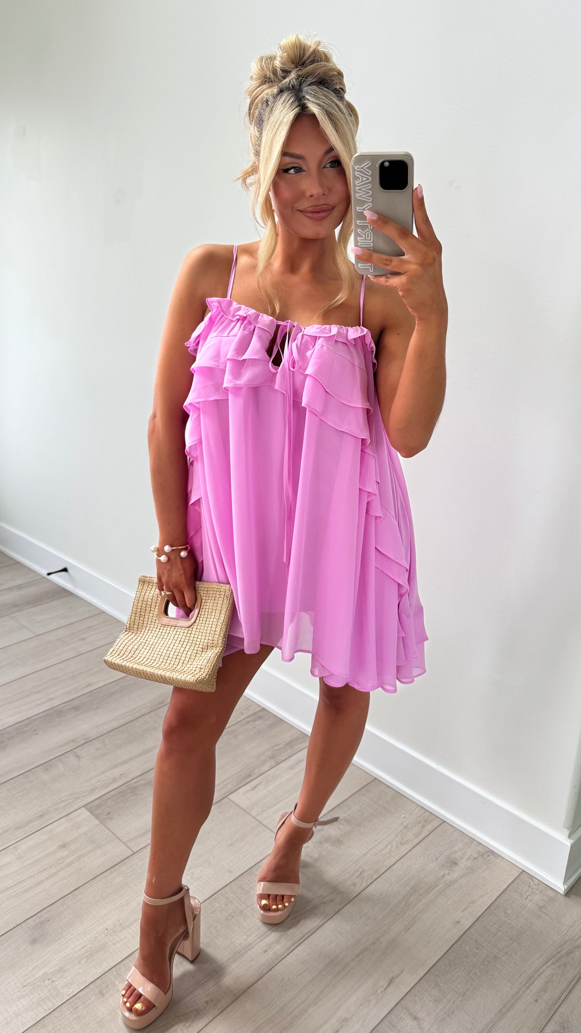 WILD ORCHID RUFFLE MINI DRESS