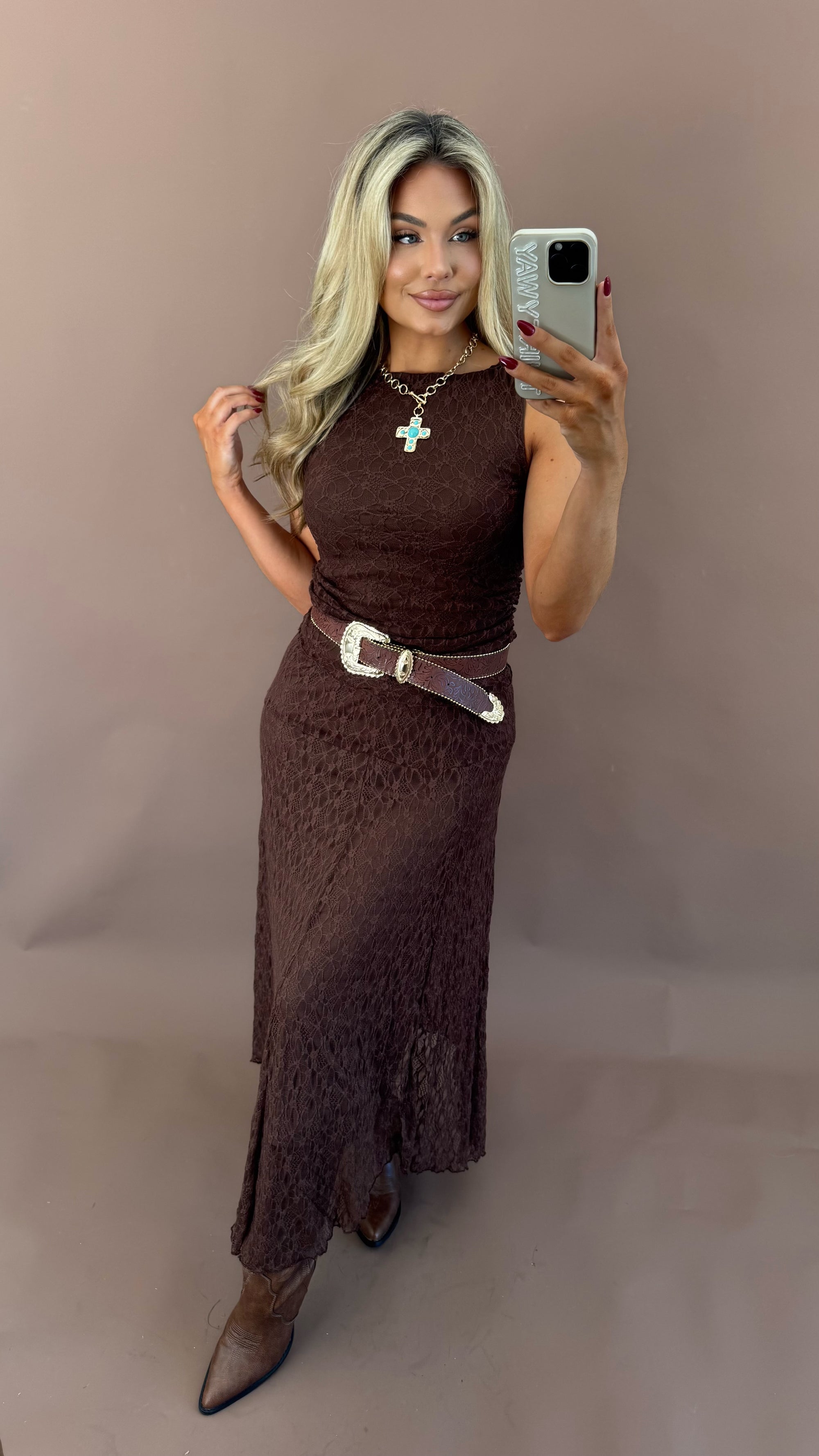 LACE MAXI SKIRT BROWN