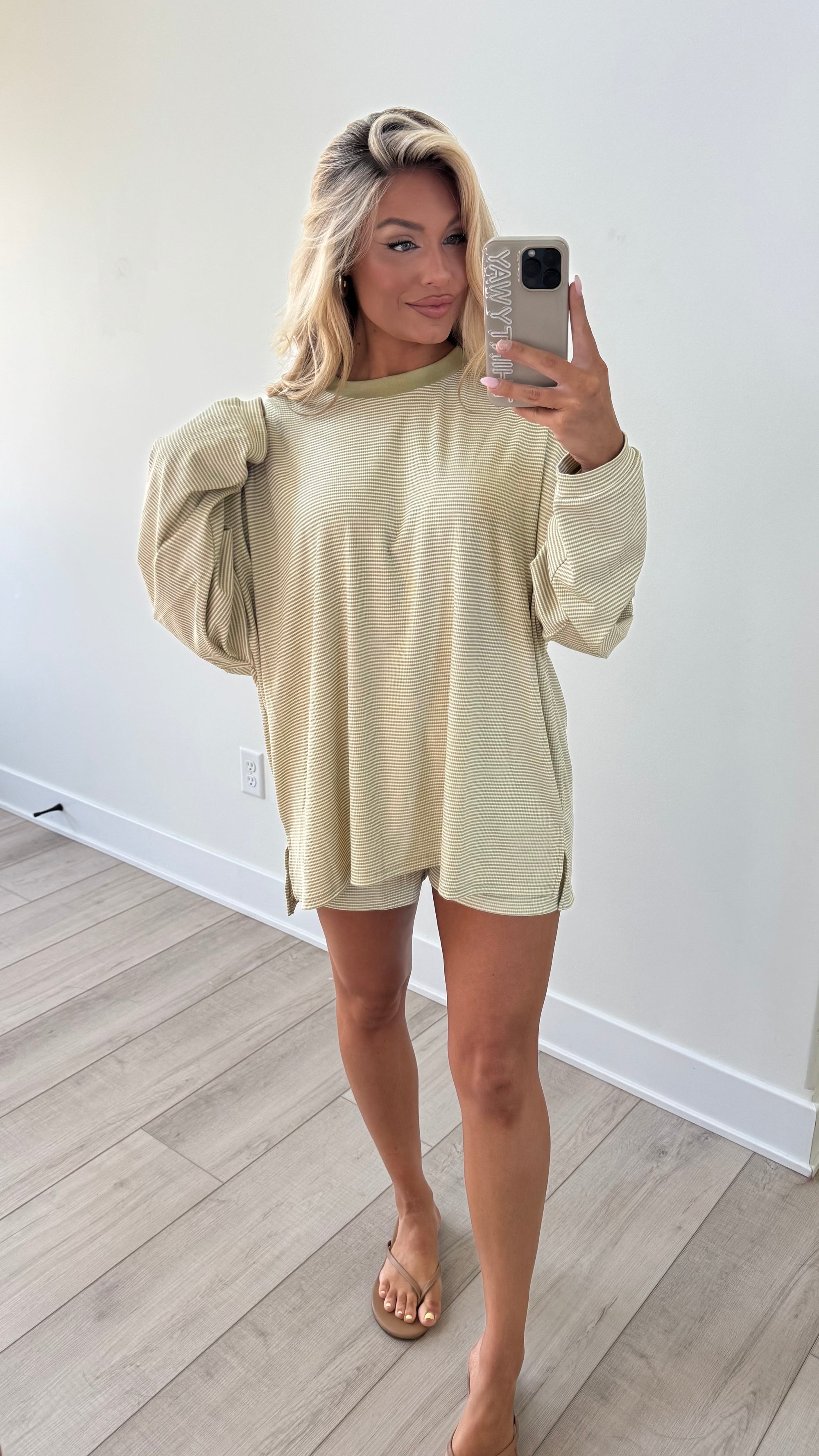 LAKESIDE OVERSIZED STRIPED TOP MATCHA