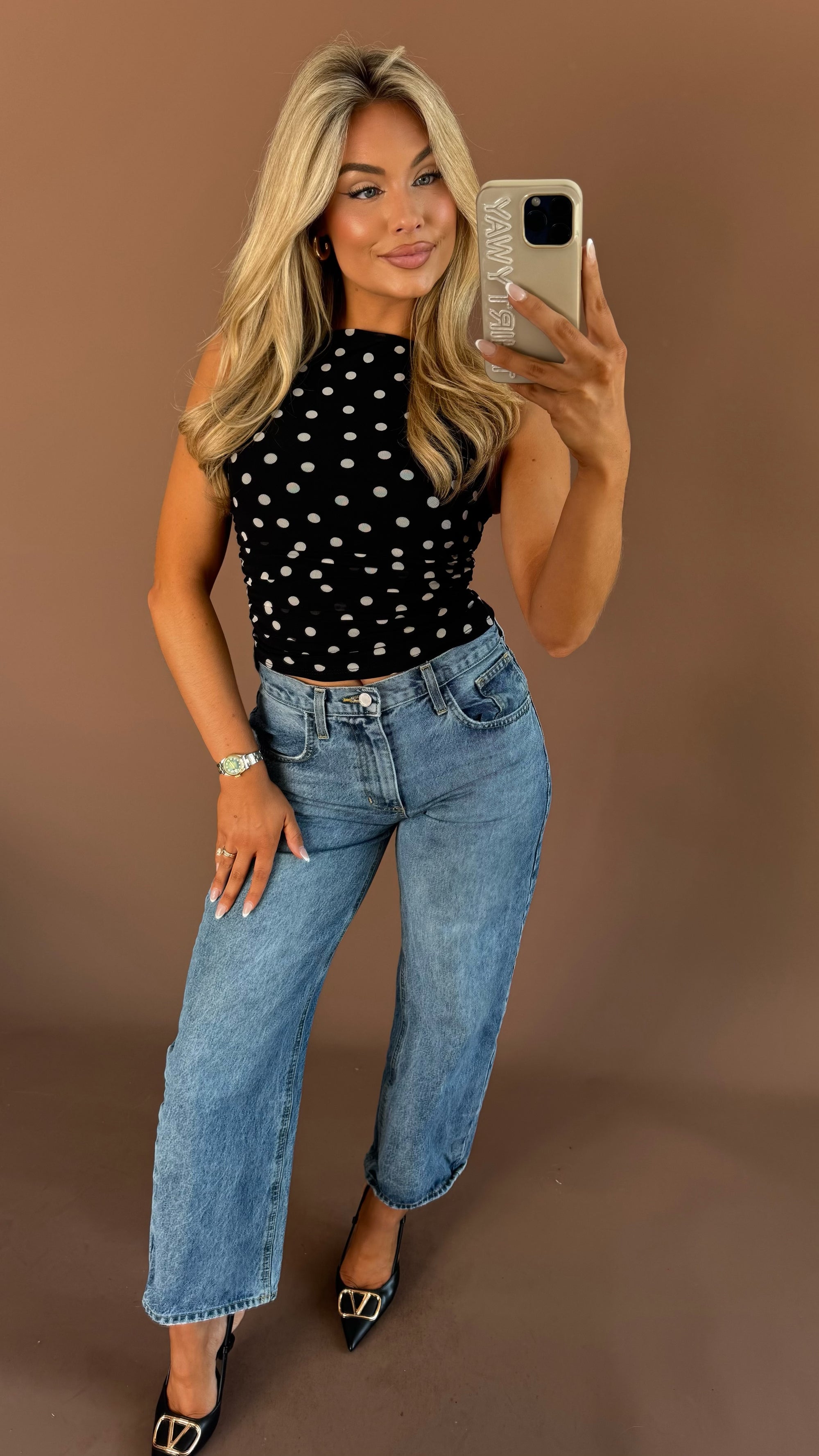 SOHO POLKA DOT TOP BLACK