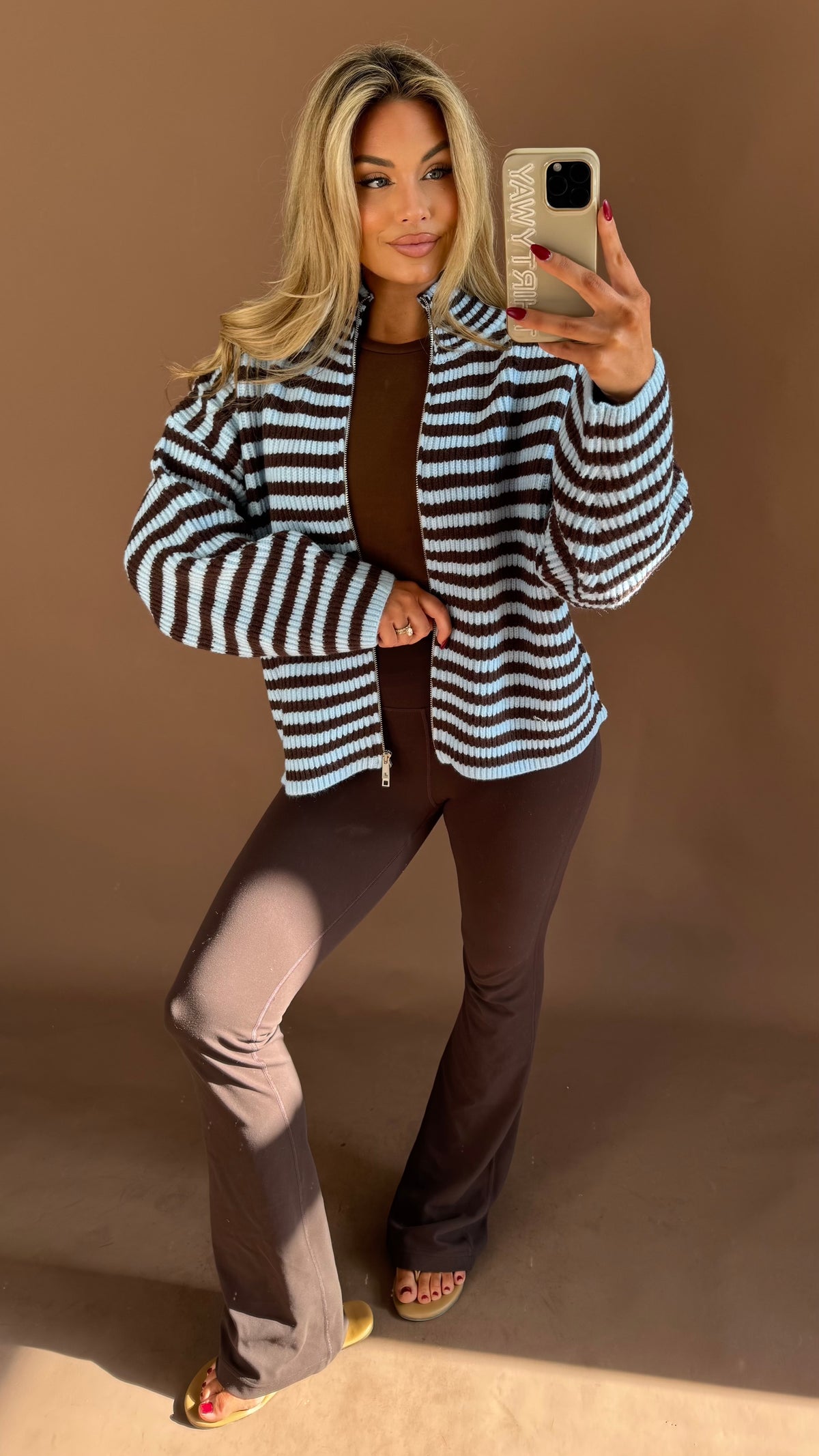 TATUM STRIPED ZIP UP BROWN