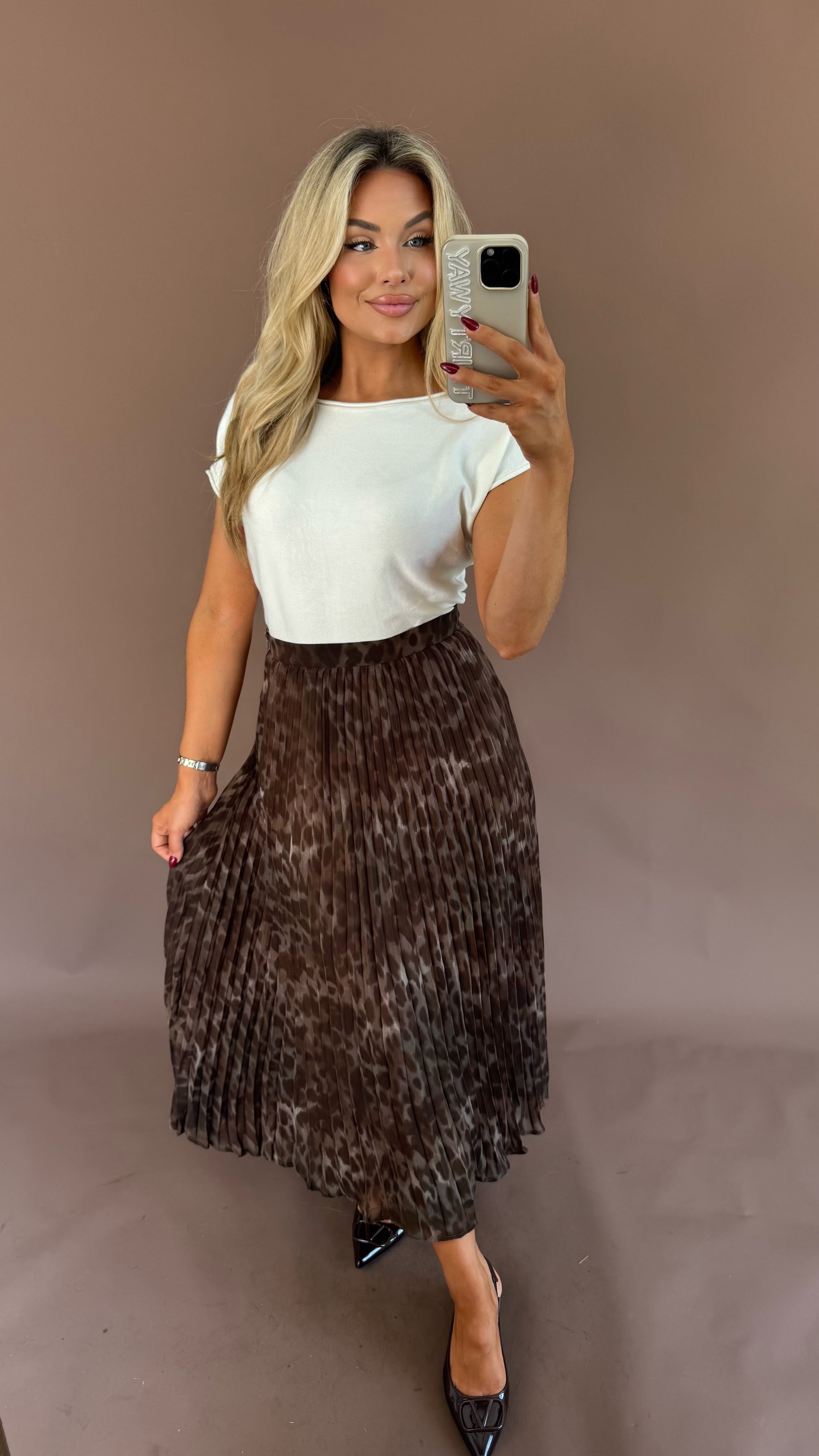 LEOPARD PLEATED MAXI SKRT