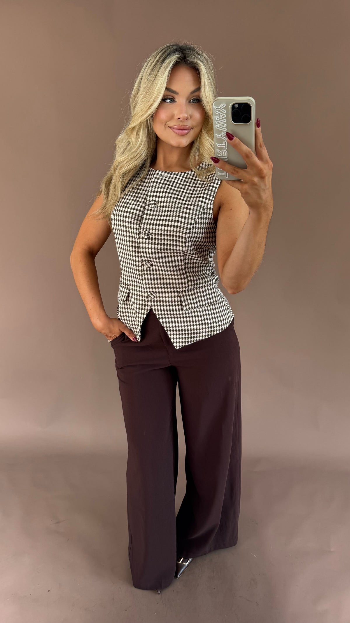 TAILORED WIDE LEG TROUSERS BROWN