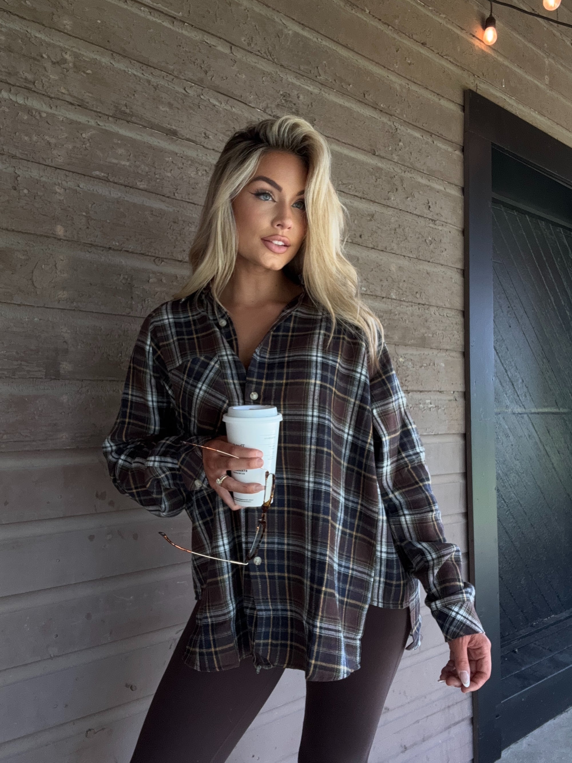 CABELLA OVERSIZED PLAID FLANNEL BROWN