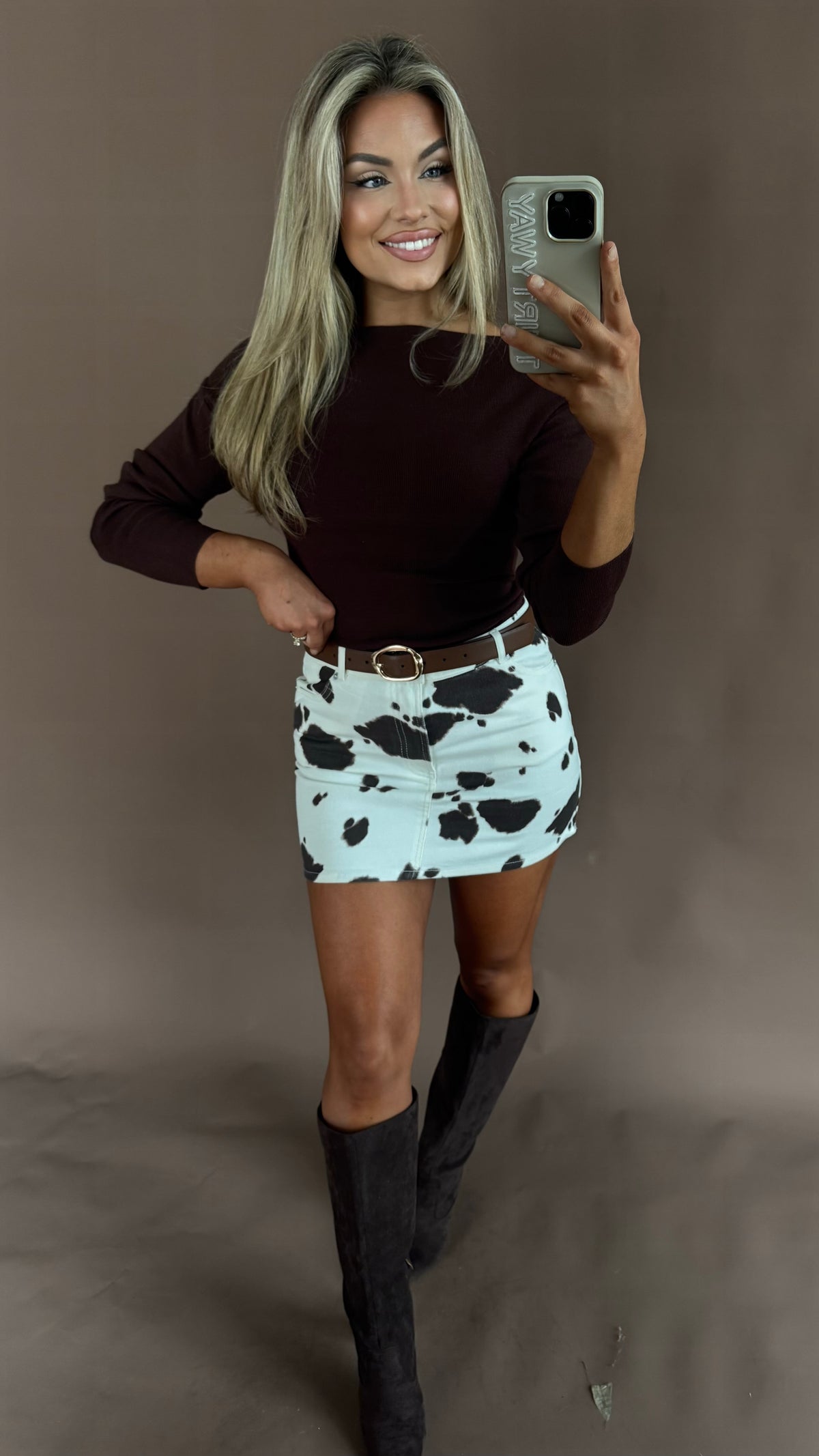 COW PRINT DENIN MINI SKIRT