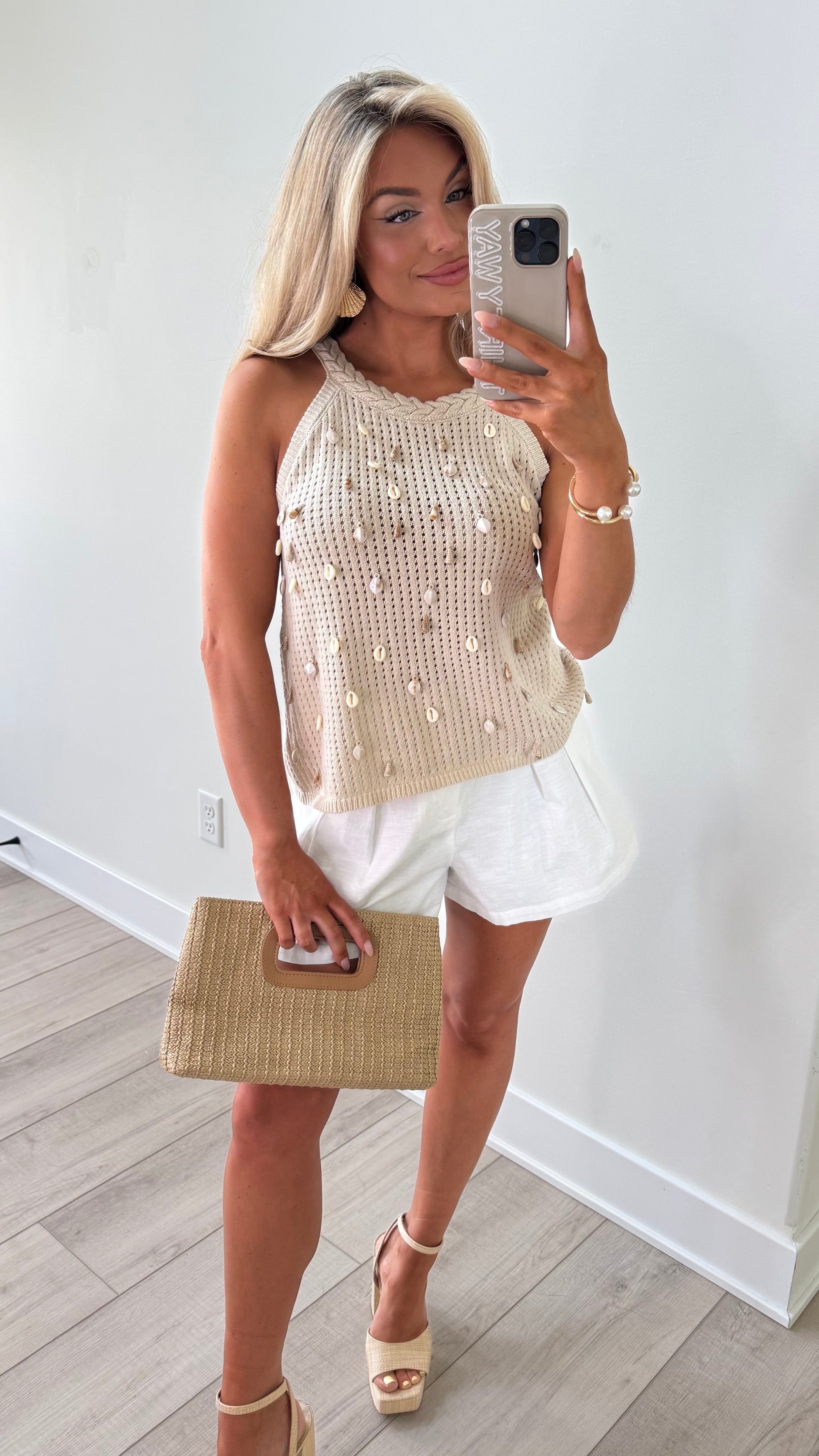 SHELL KNIT HALTER TOP