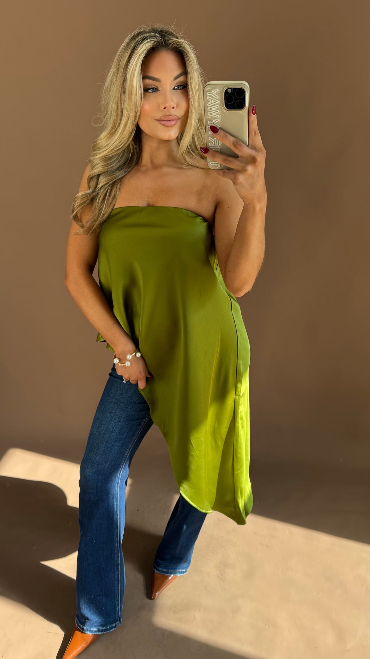 CANDICE STRAPLESS TOP CHARTREUSE