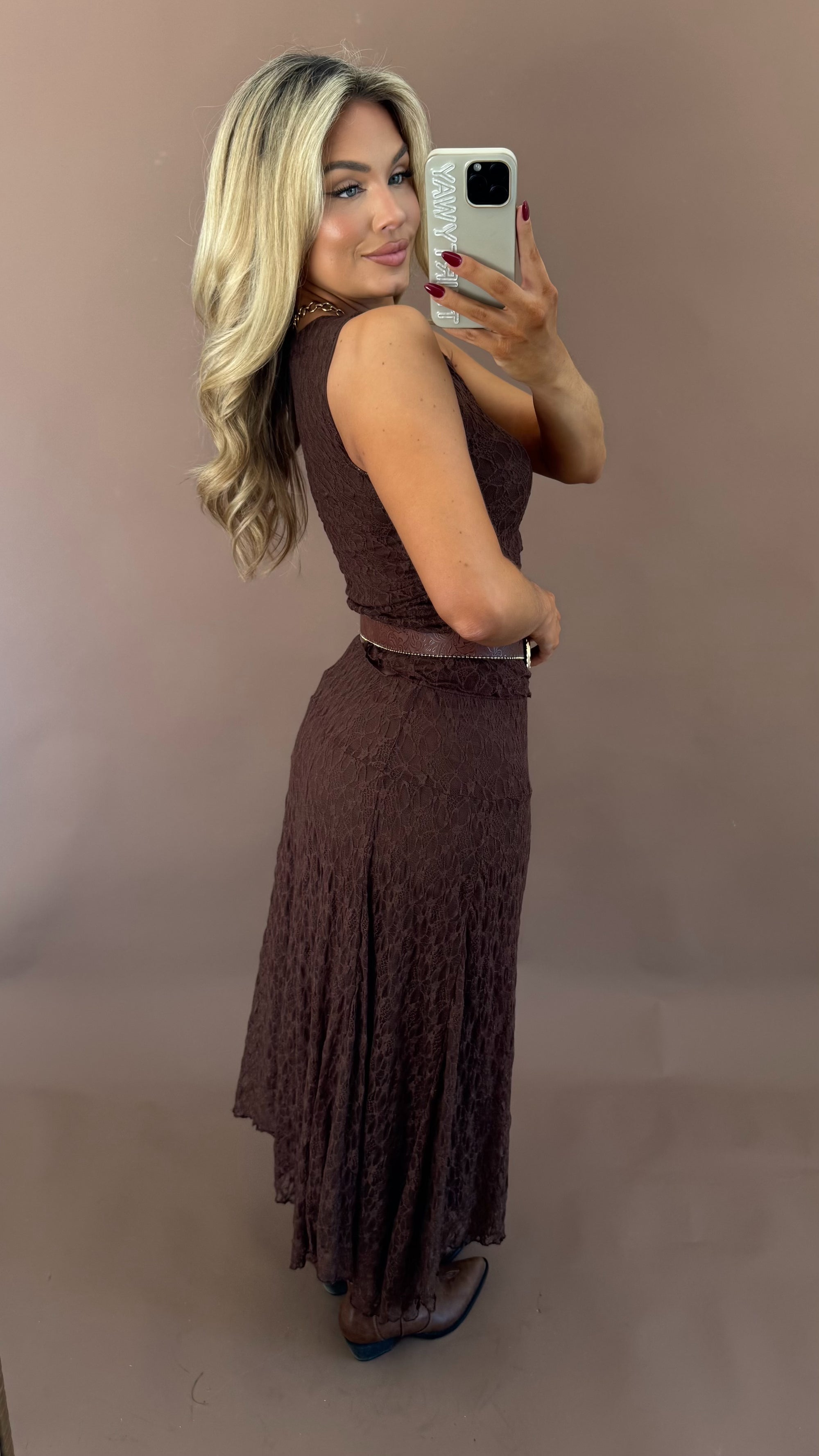 LACE MAXI SKIRT BROWN