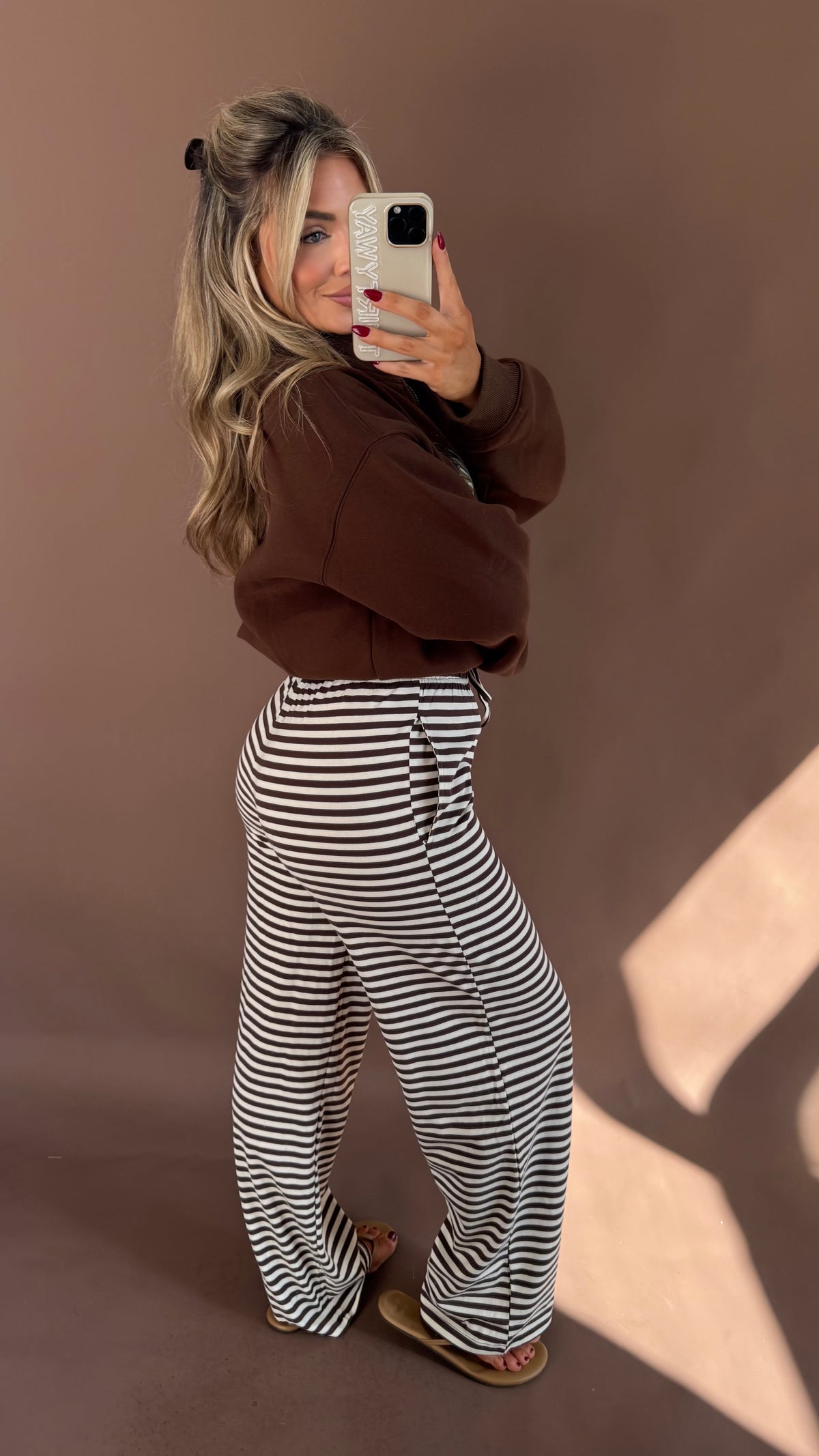 HIGH RISE STRIPED BROWN LOUNGE PANT