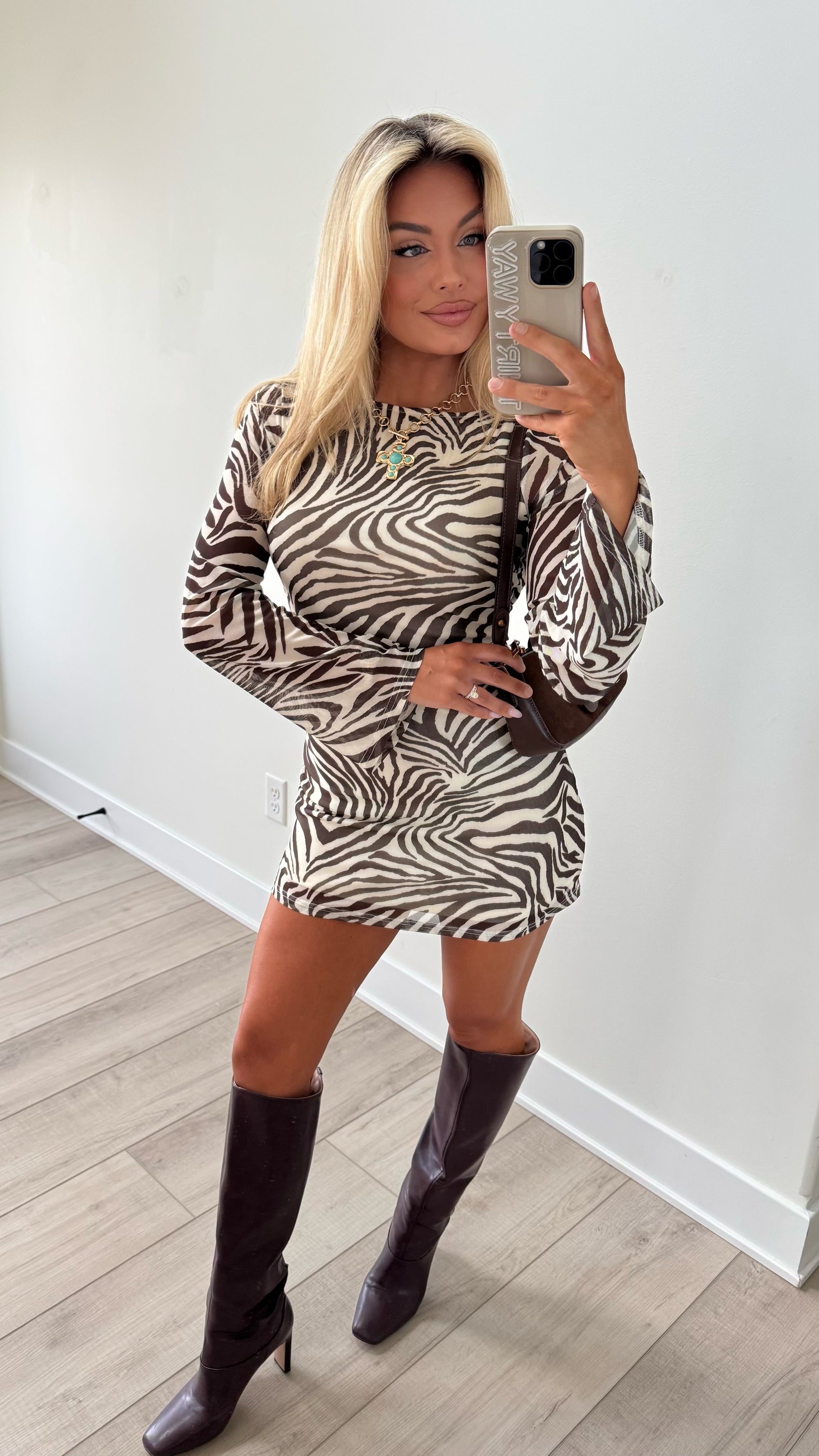 DALLAS ZEBRA MINI DRESS BROWN