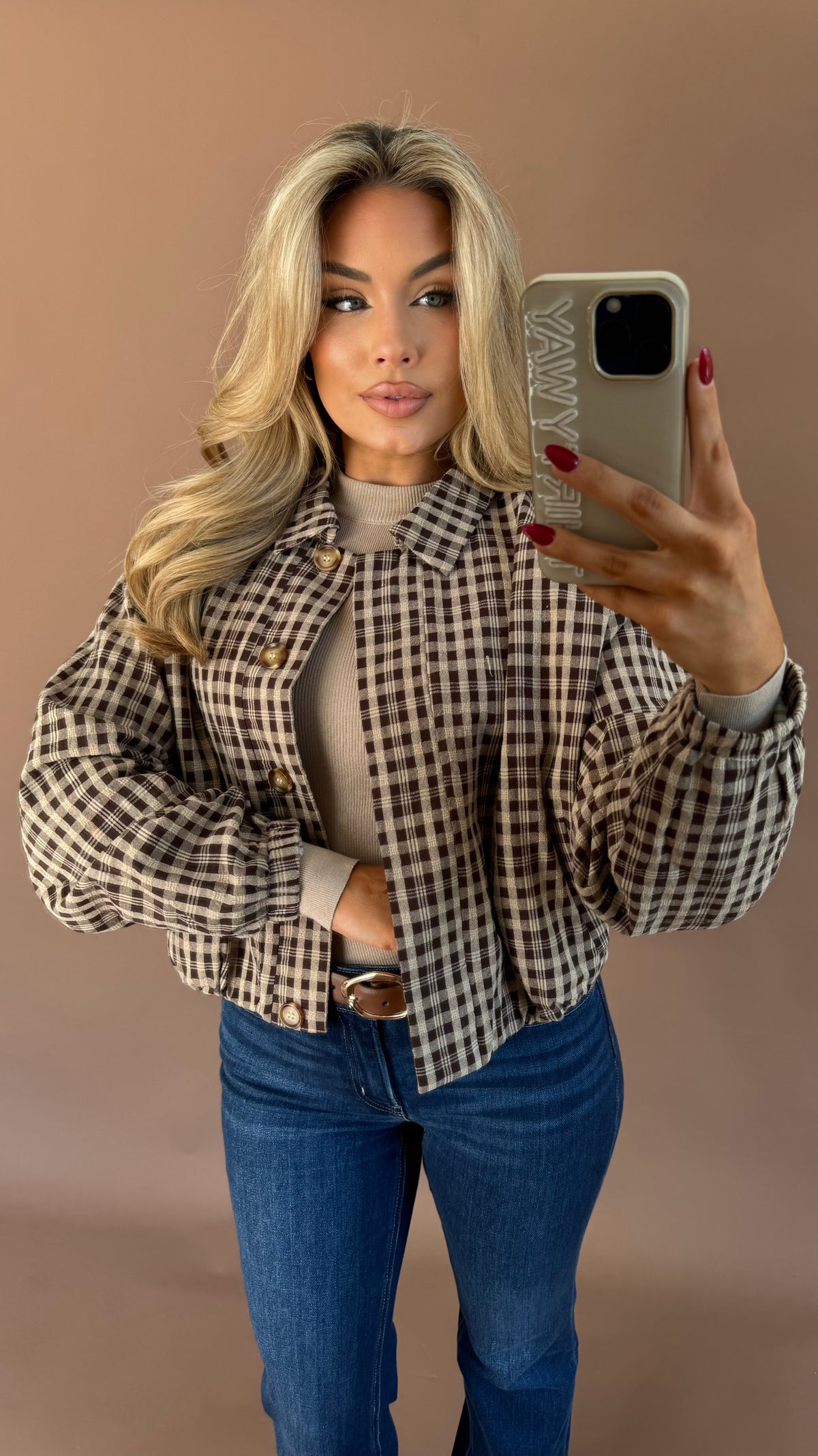 APPLE CRISP GINGHAM BOMBER JACKET