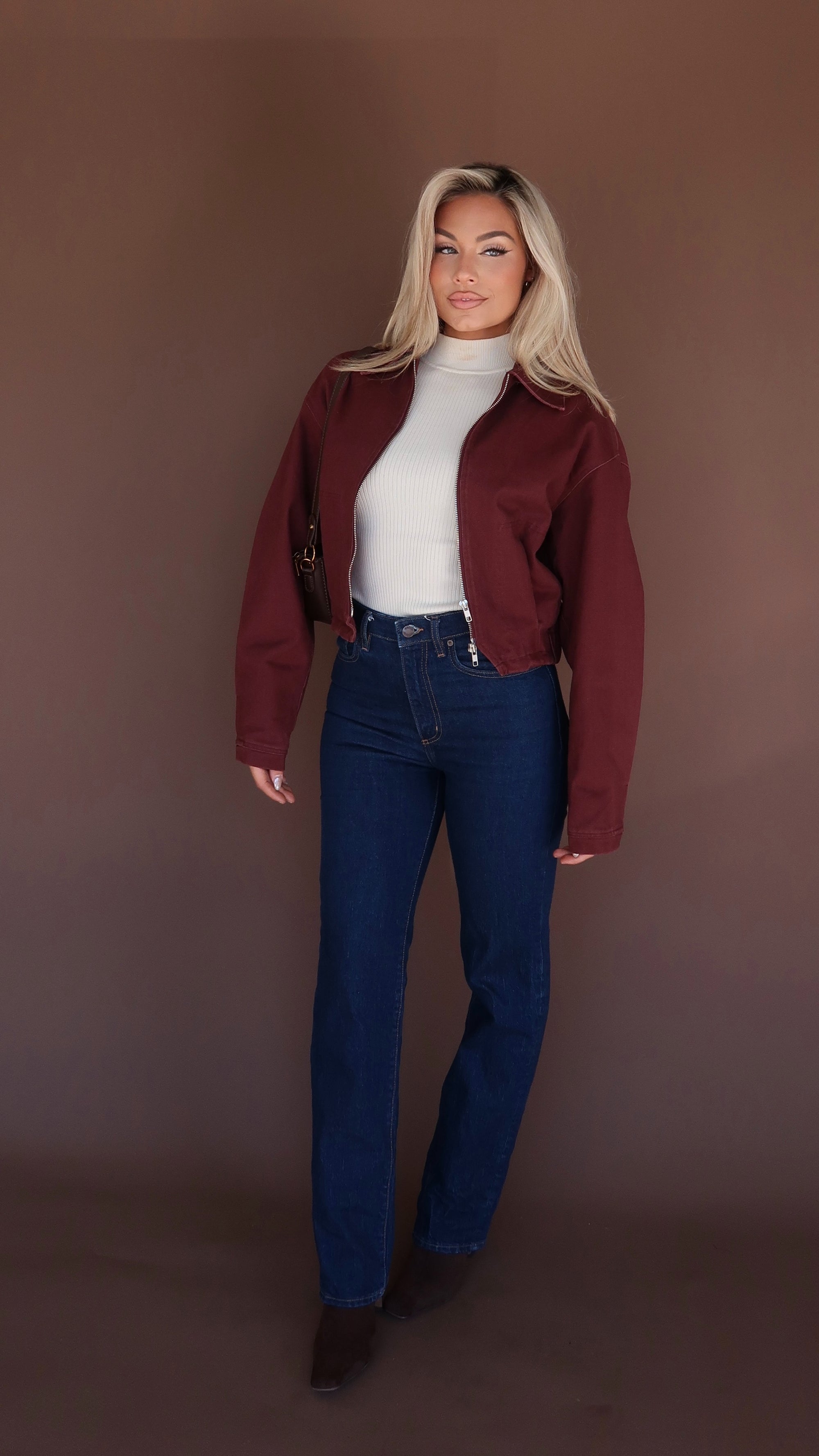 MERLOT CROPPED BOMBER BARN JACKET