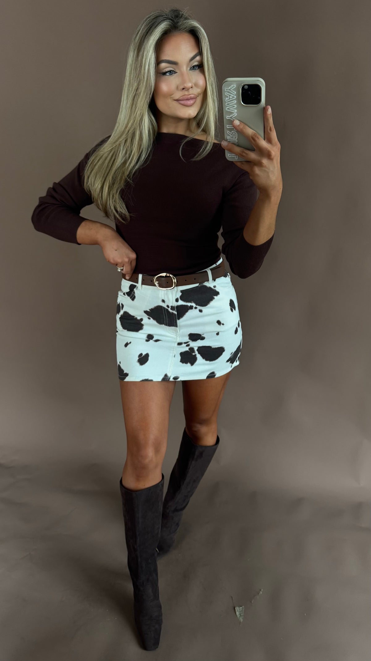 COW PRINT DENIN MINI SKIRT