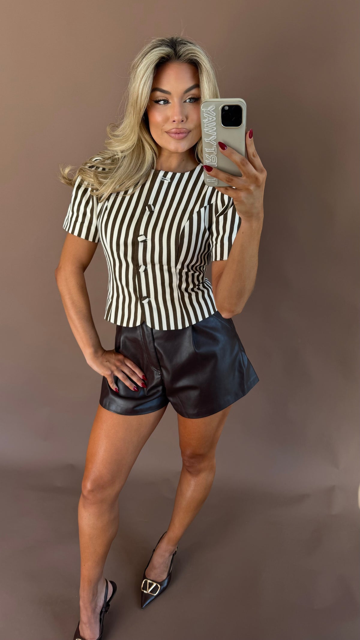 BRADY PUFF SLEEVE TOP BEOWN STRIPED