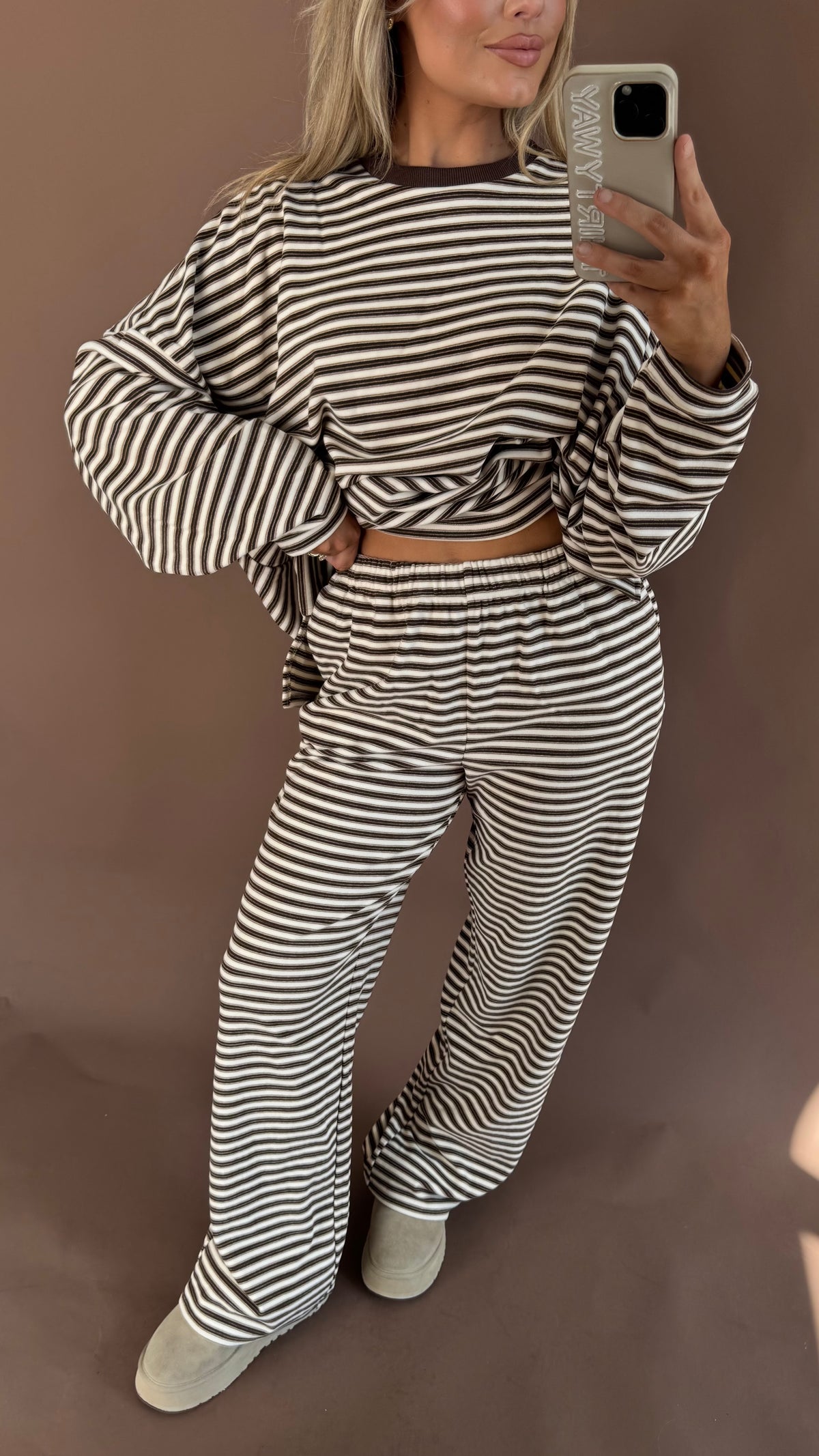 CABIN FEVER FLEECE LOUNGE PANT MULTI BROWN STRIPE