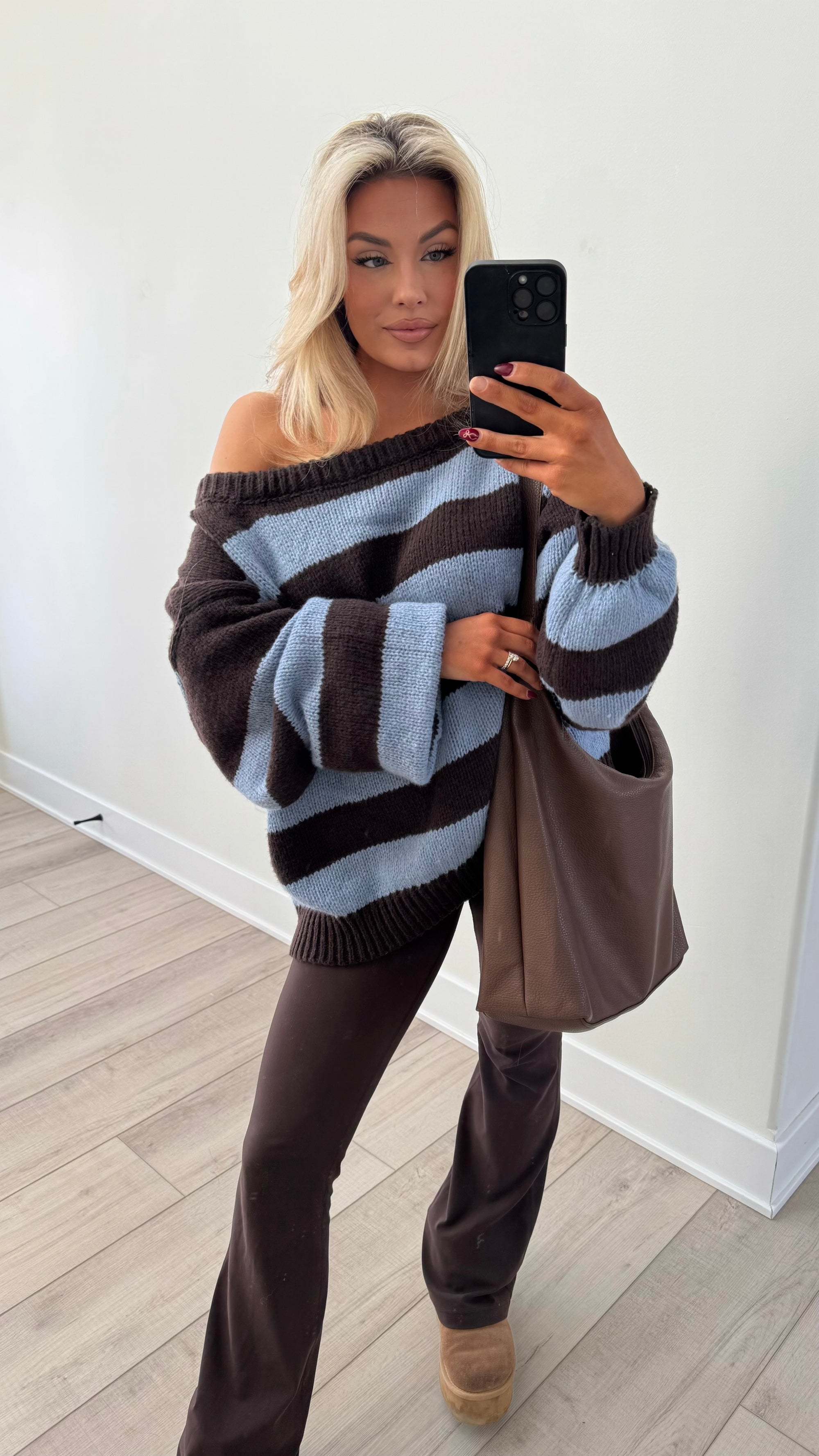 AMERICAN GIRL SWEATER BROWN/BLUE STRIPE