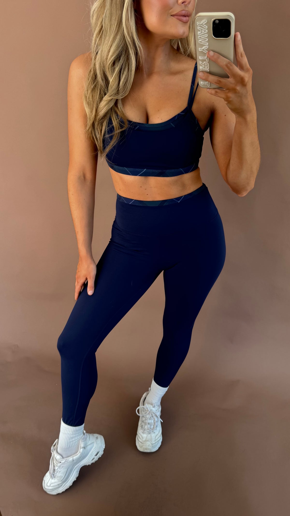 CAMBRIDGE LAYERED PLAID LEGGINGS NAVY