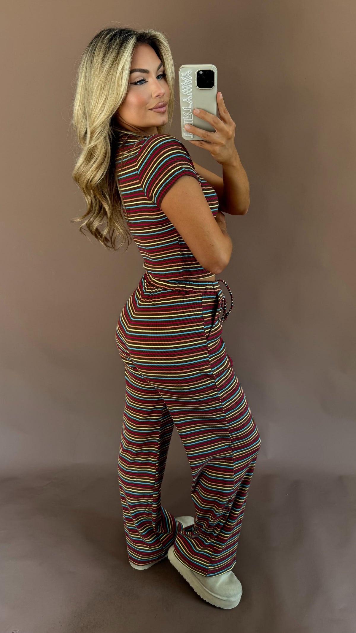 AUTUMN HUES STRIPED LOUNGE PANT SET