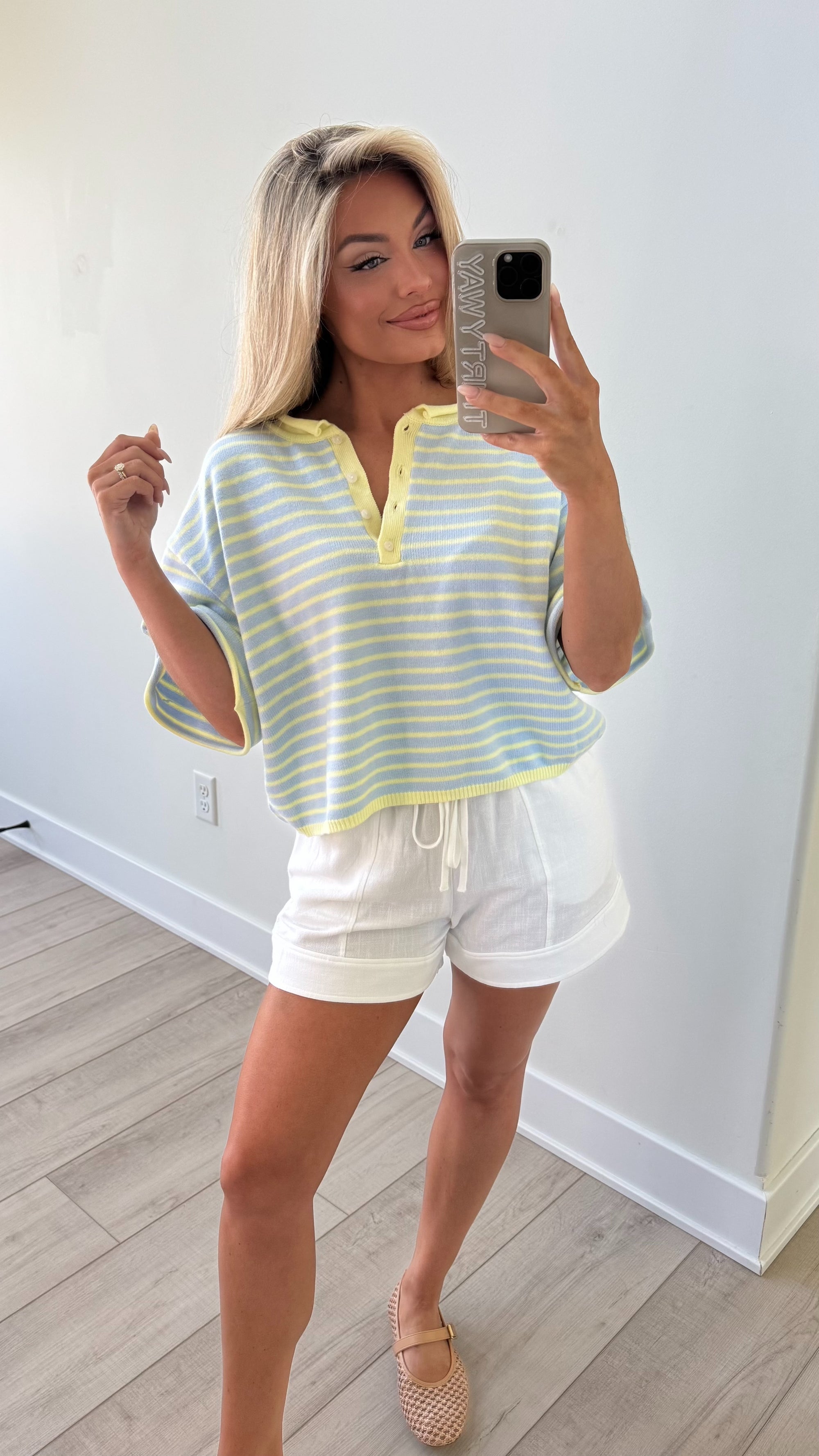 STRIPED HENLEY TOP BLUE/LEMON