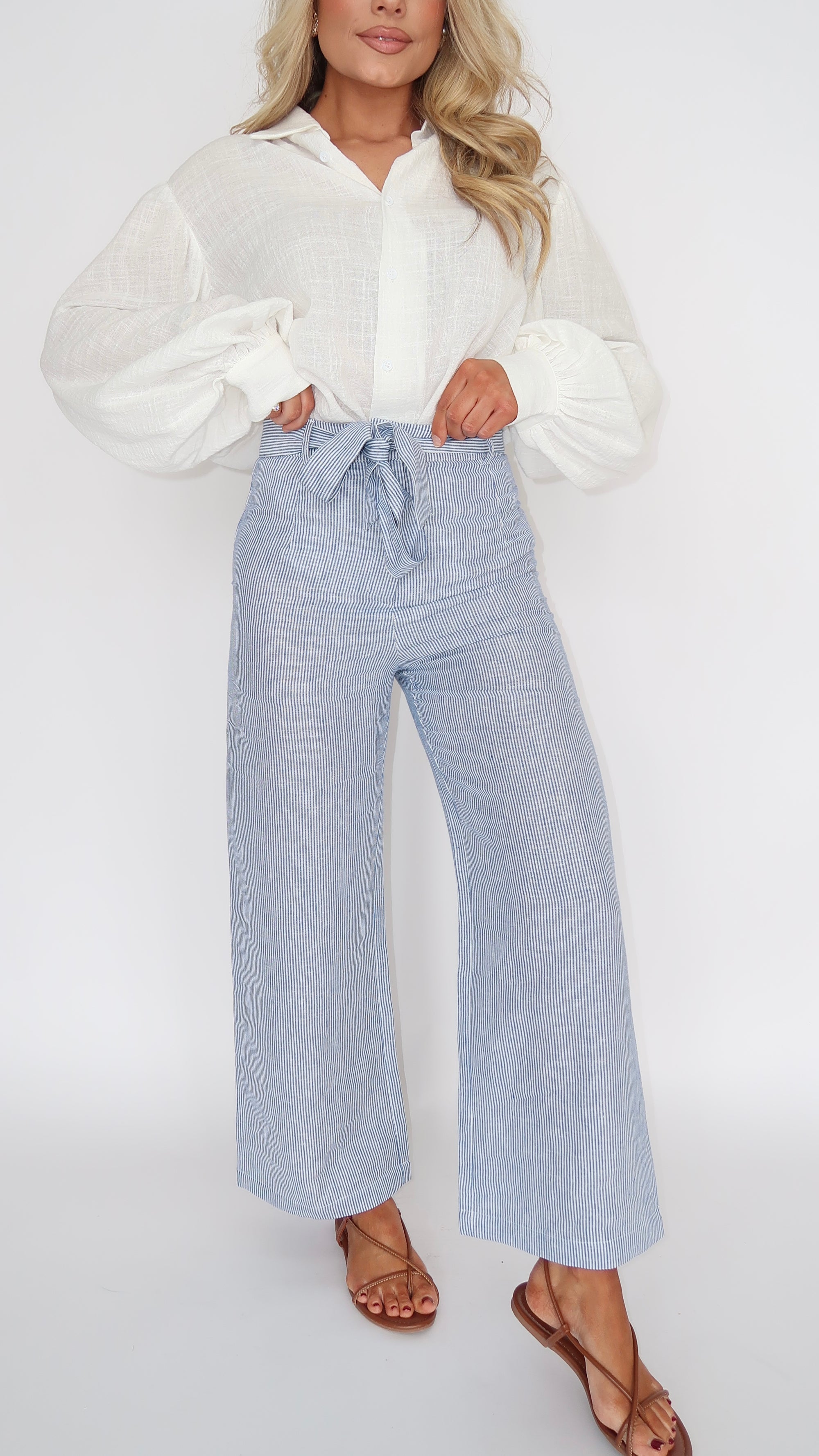 COASTSIDE STRIPED TIE-WAIST PANTS