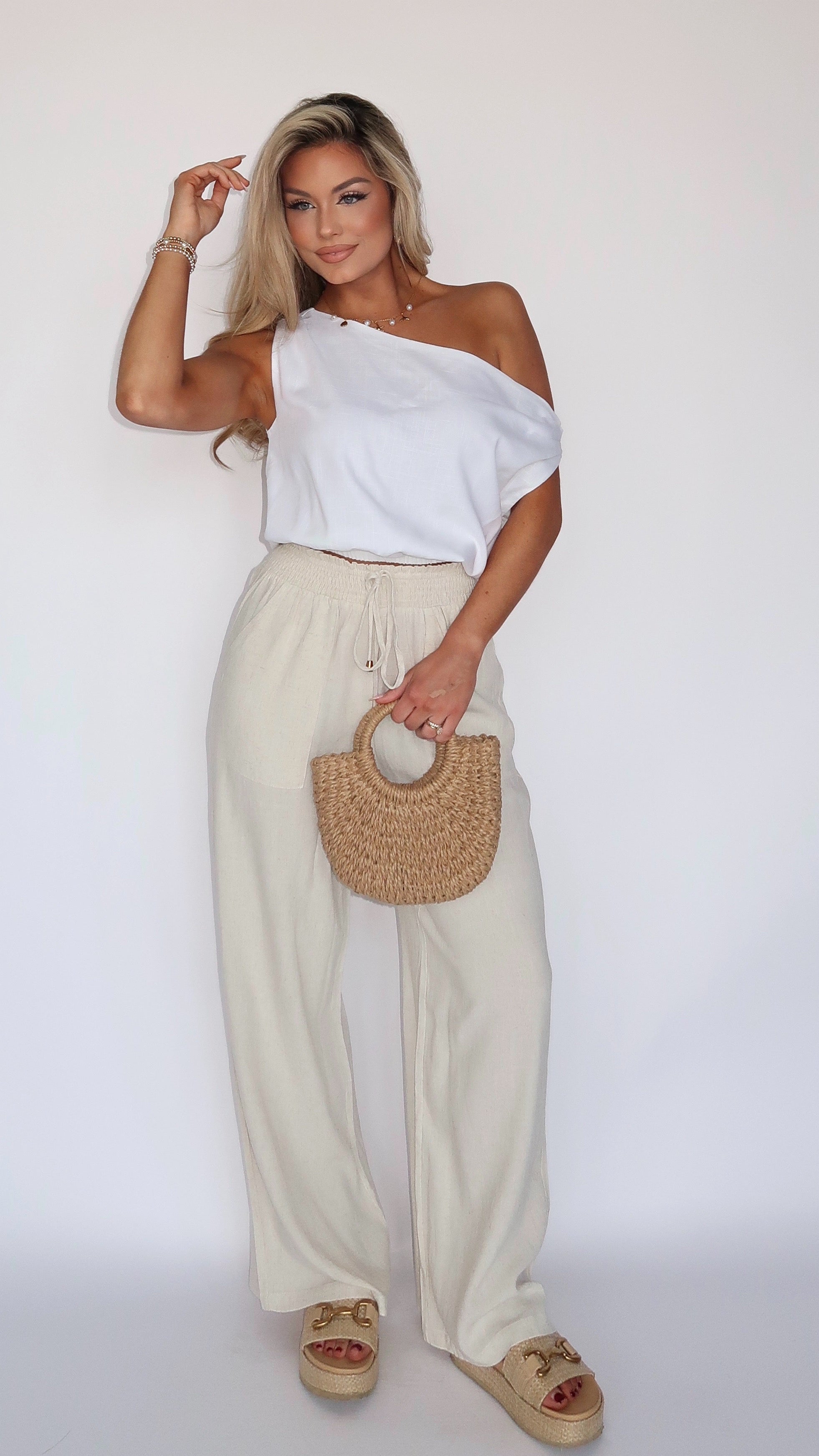 BONDI LINEN OFF THE SHOULDER TOP