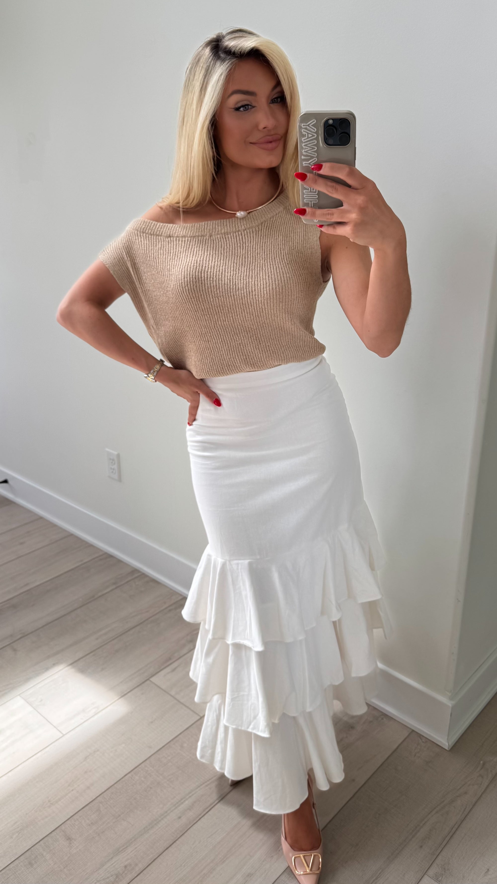 RUFFLE TIERED WOVEN MAXI SKIRT