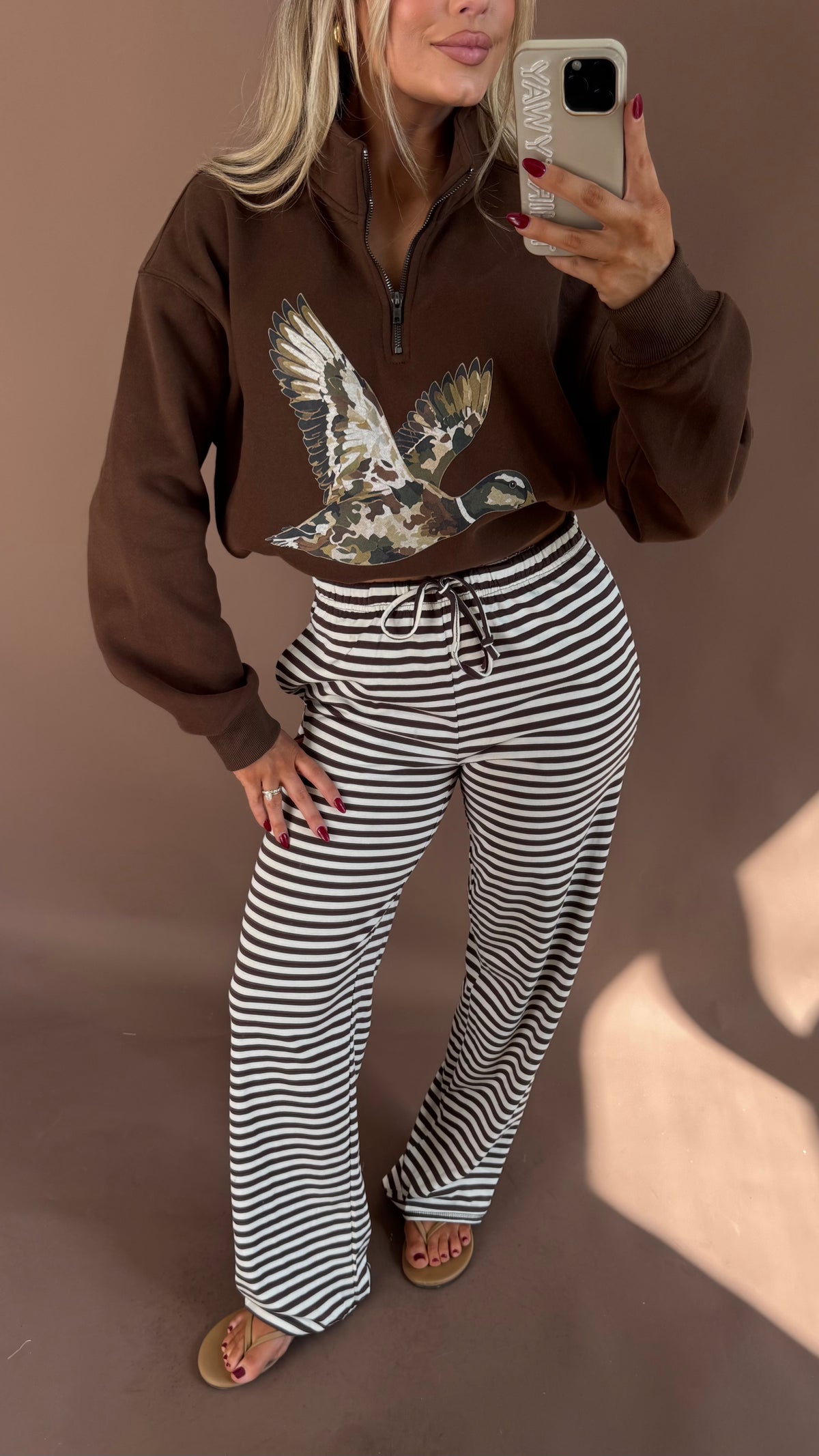 HIGH RISE STRIPED BROWN LOUNGE PANT