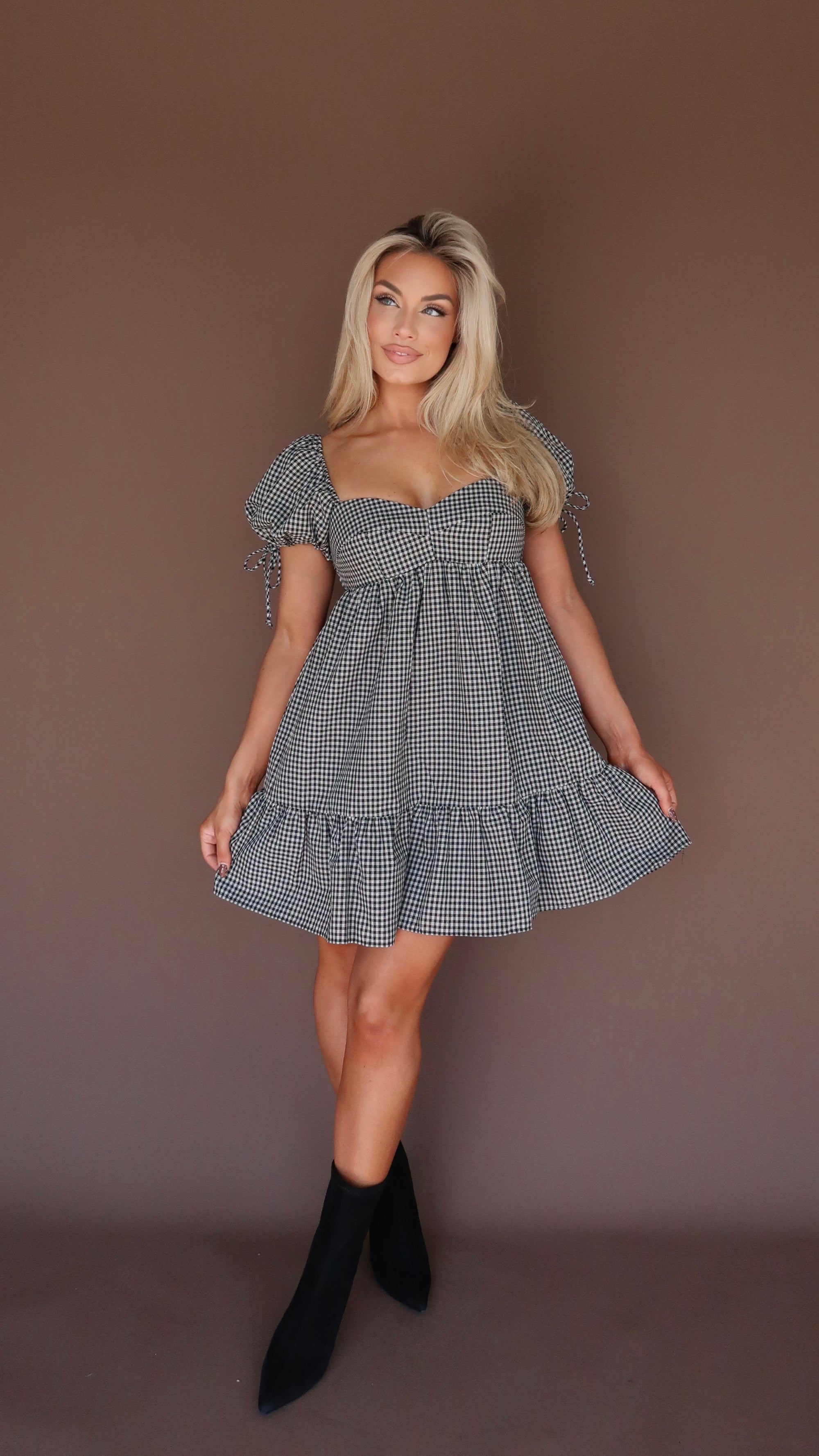 OCTOBER BLISS GINGHAM MINI DRESS