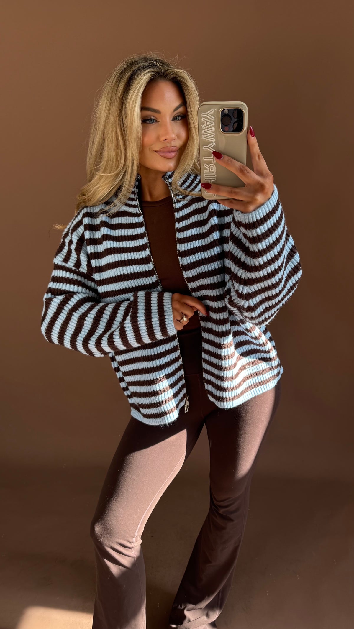 TATUM STRIPED ZIP UP BROWN