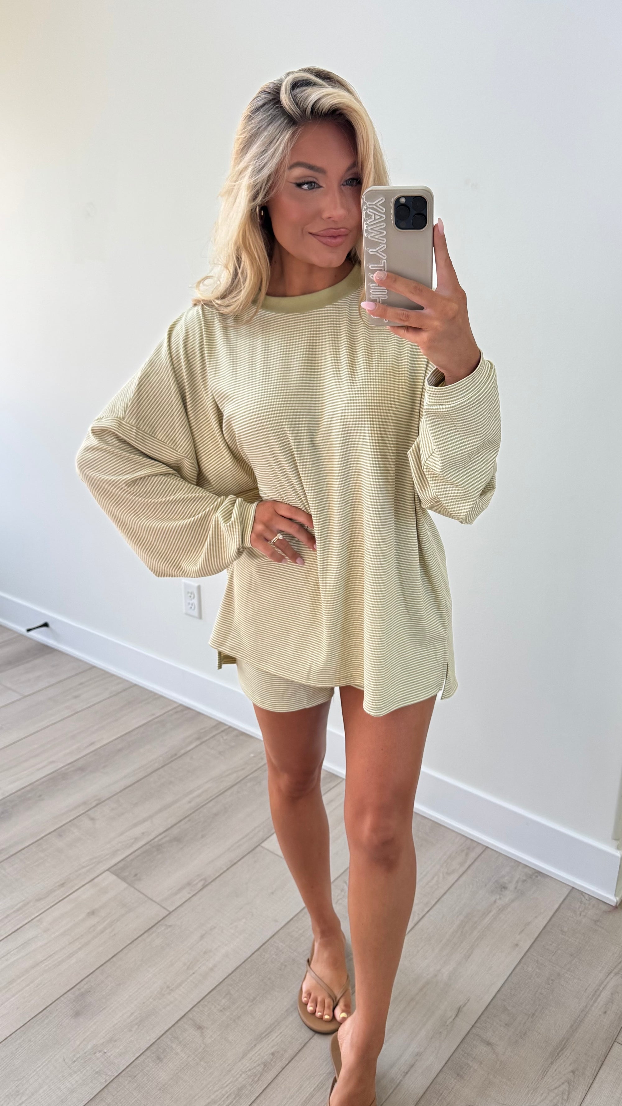 LAKESIDE RIBBED LOUNGE SHORTS MATCHA